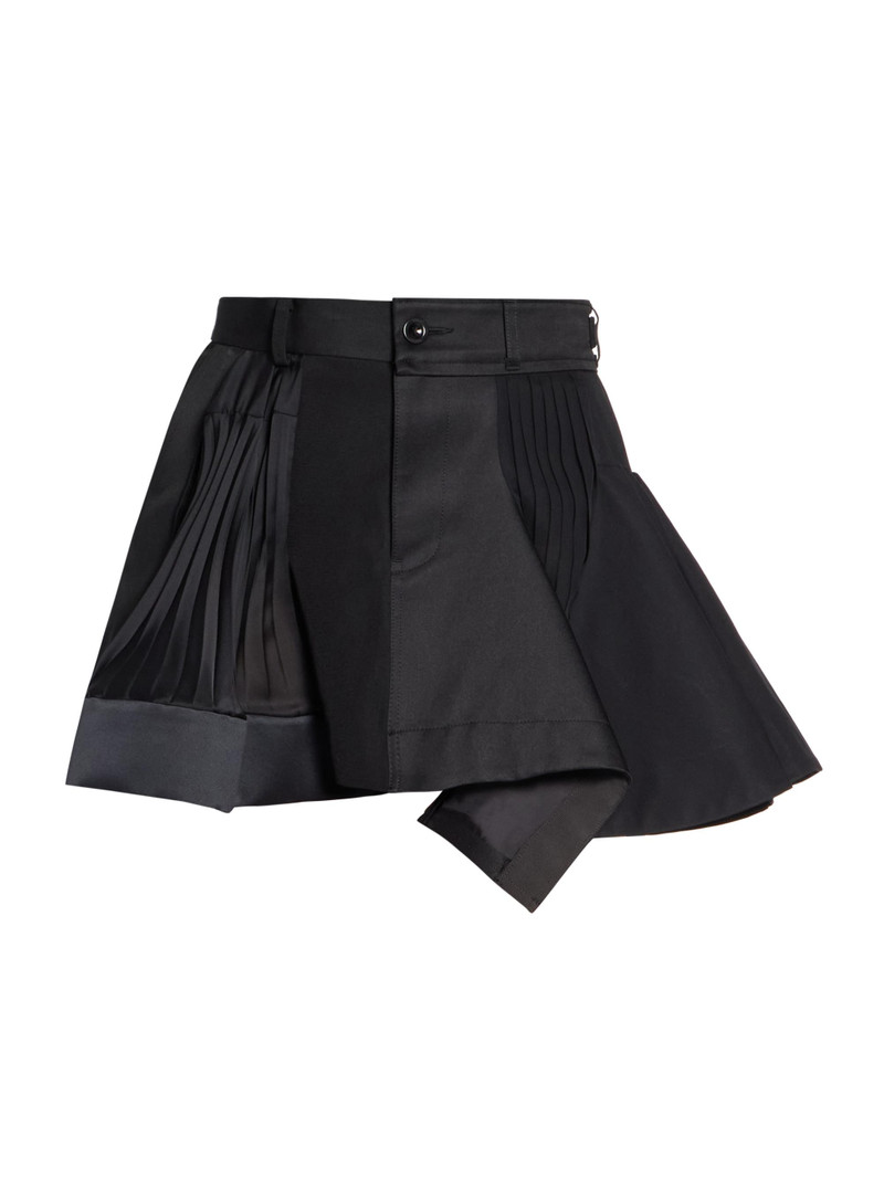 Women's Mixed-Media Pleated Miniskirt - Black 1
