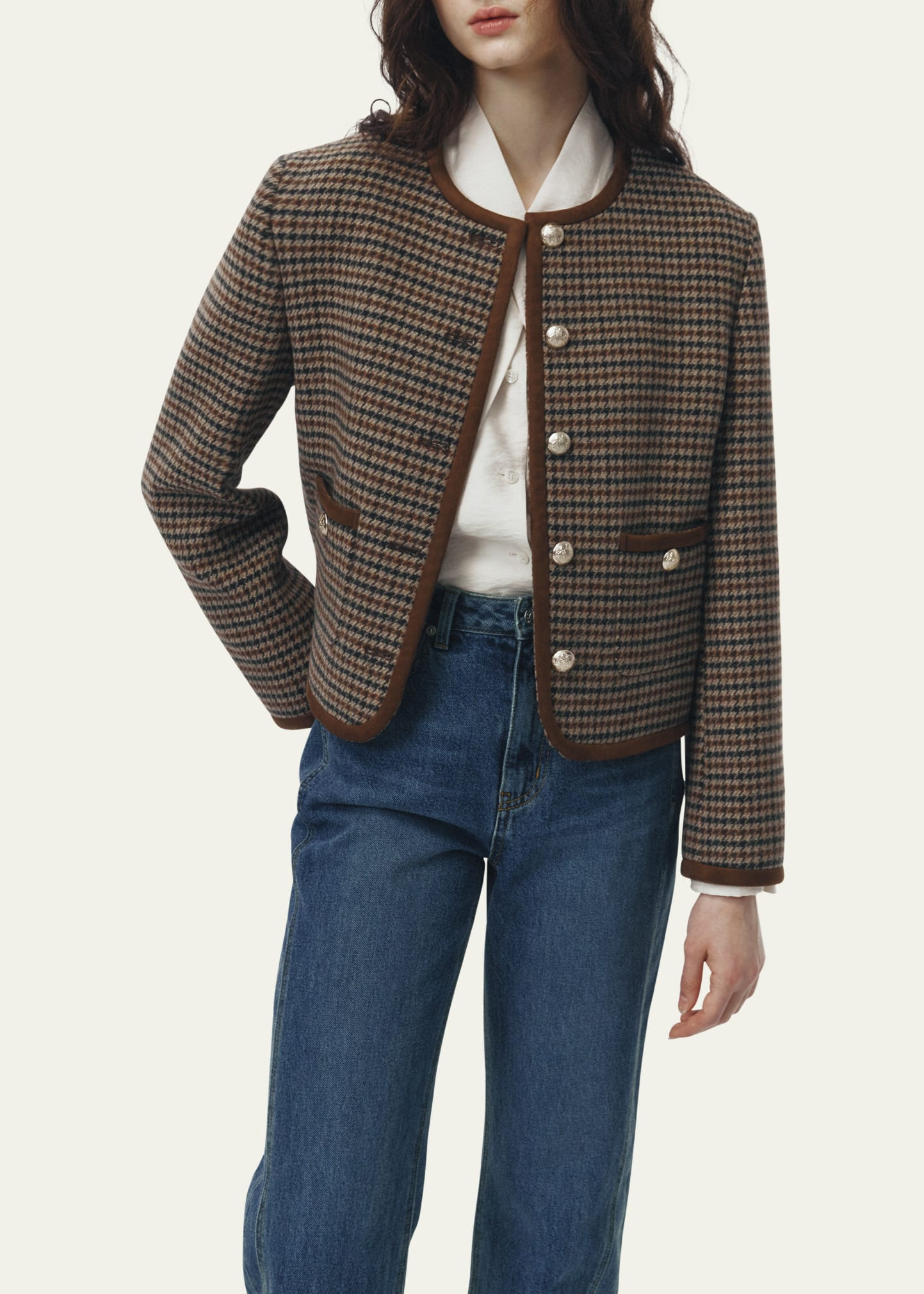 Tailored Houndstooth Tweed Jacket - 5