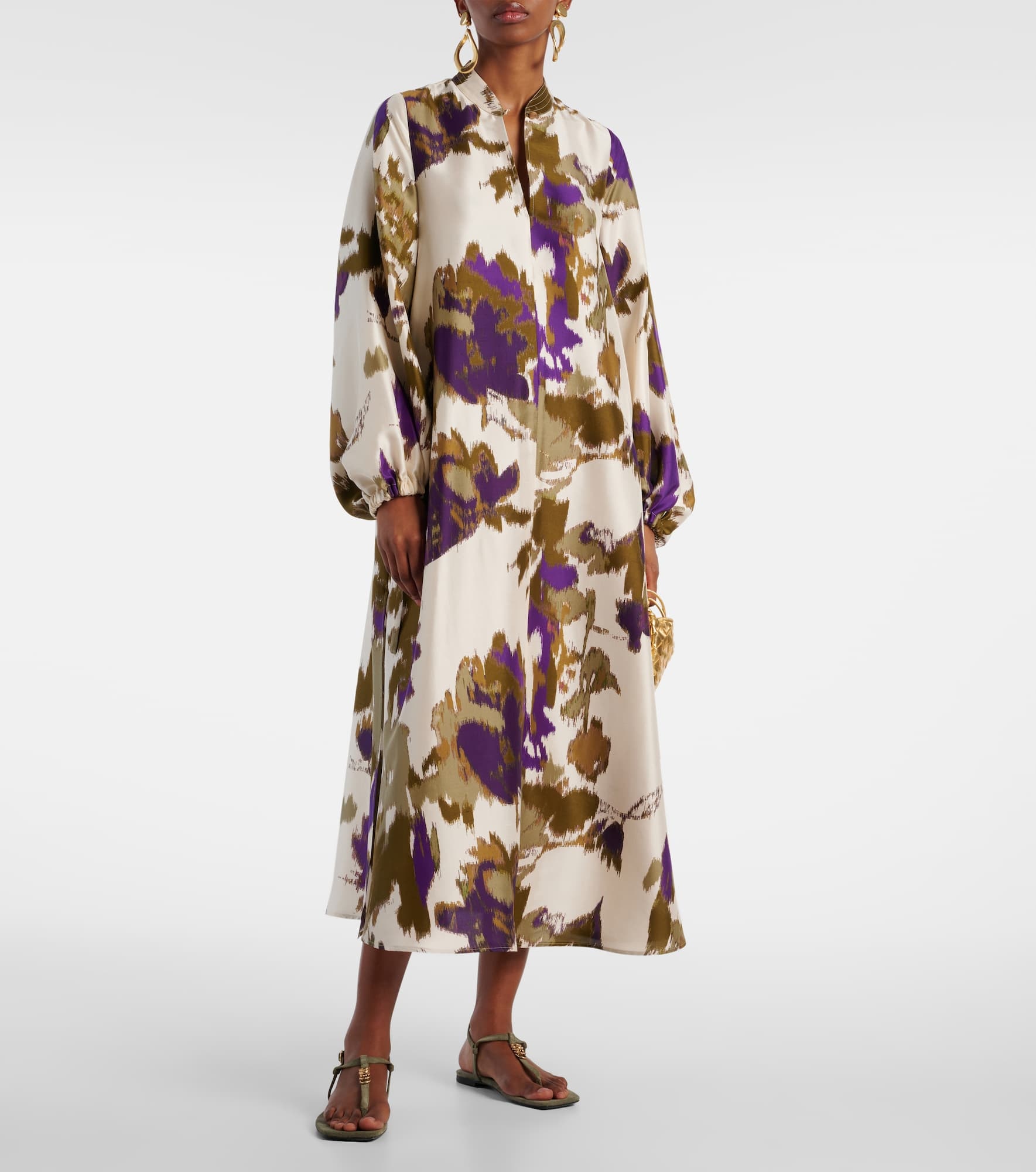 Maesa balloon-sleeve printed silk maxi dress - 2