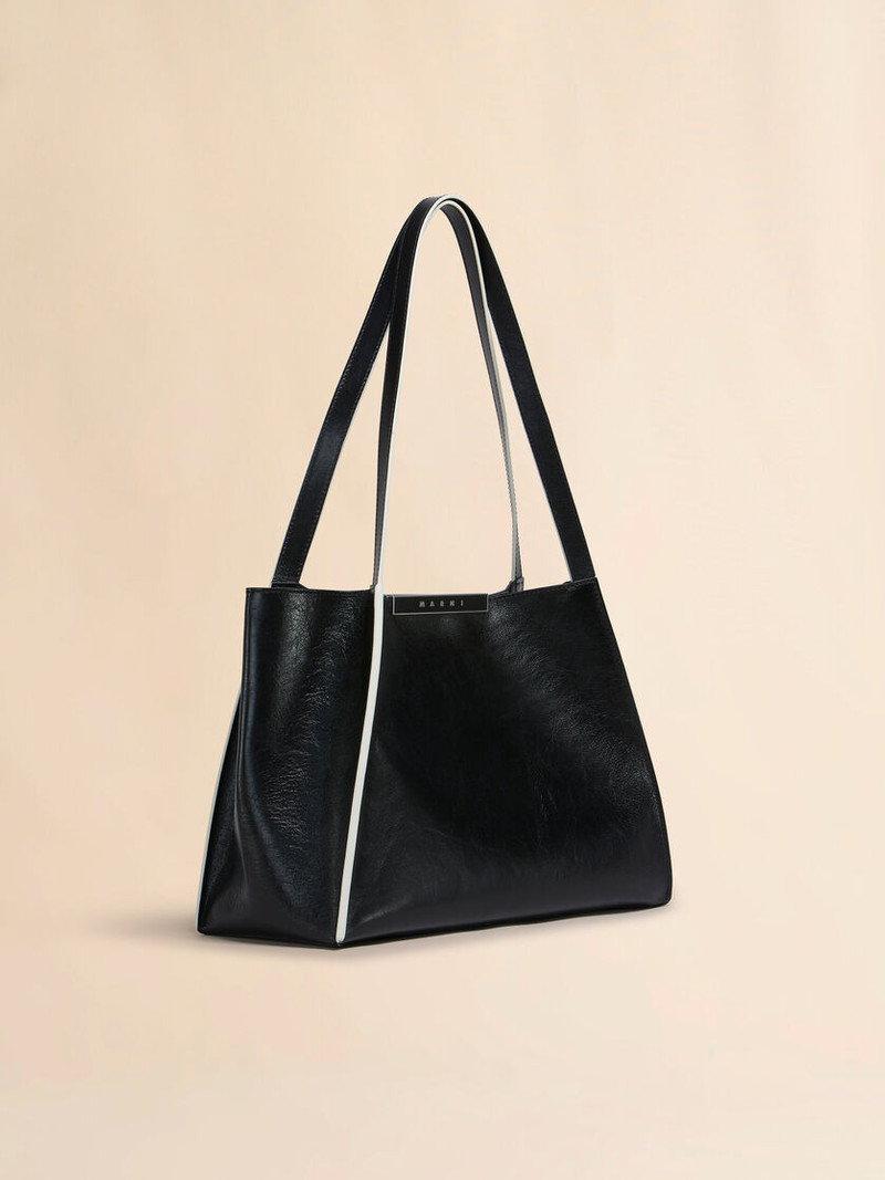 BLACK LEATHER CRESTA E/W SMALL TOTE BAG 6