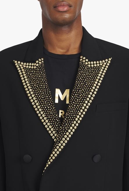 Black eco-designed blazer with gold-tone studded embroidery - 8