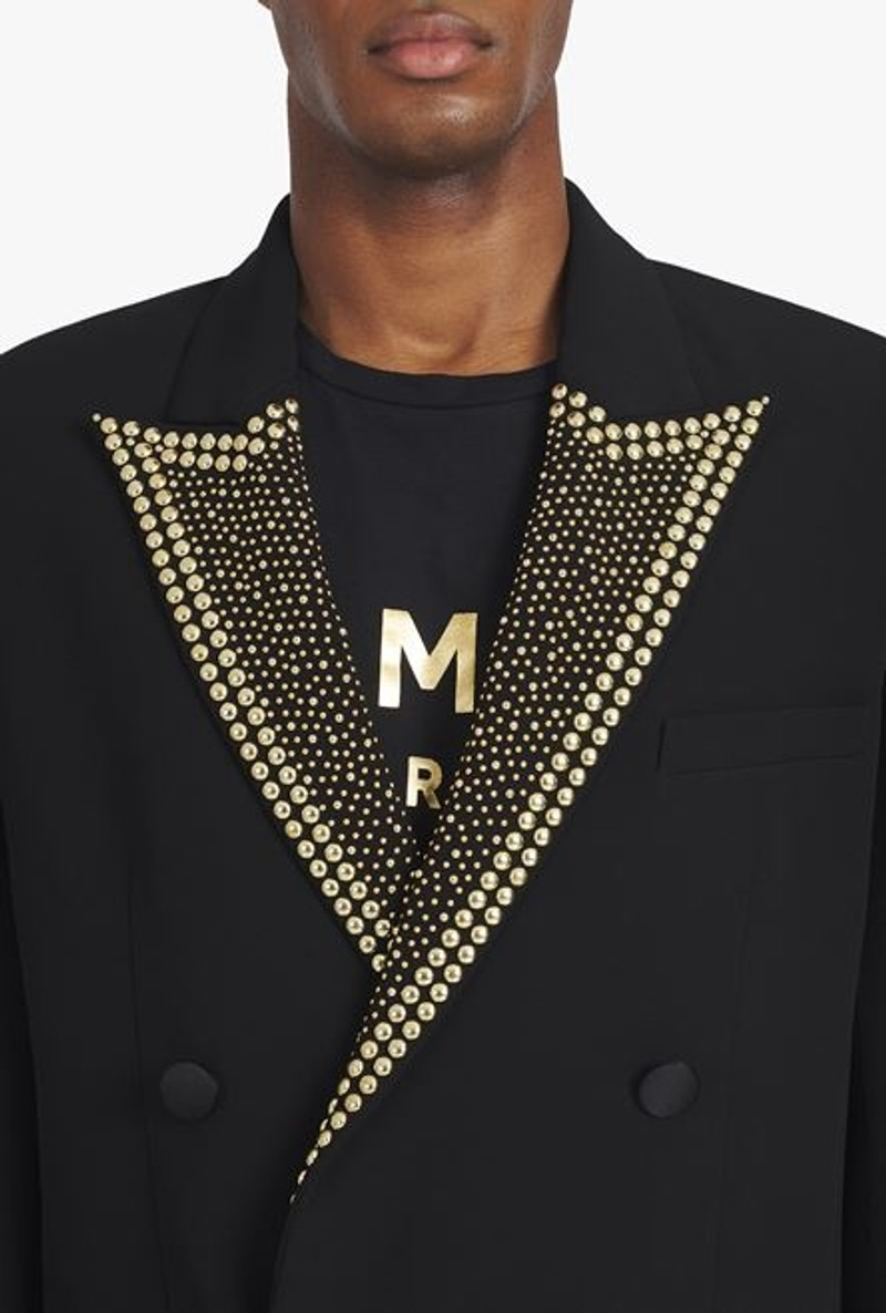 Black eco-designed blazer with gold-tone studded embroidery 8