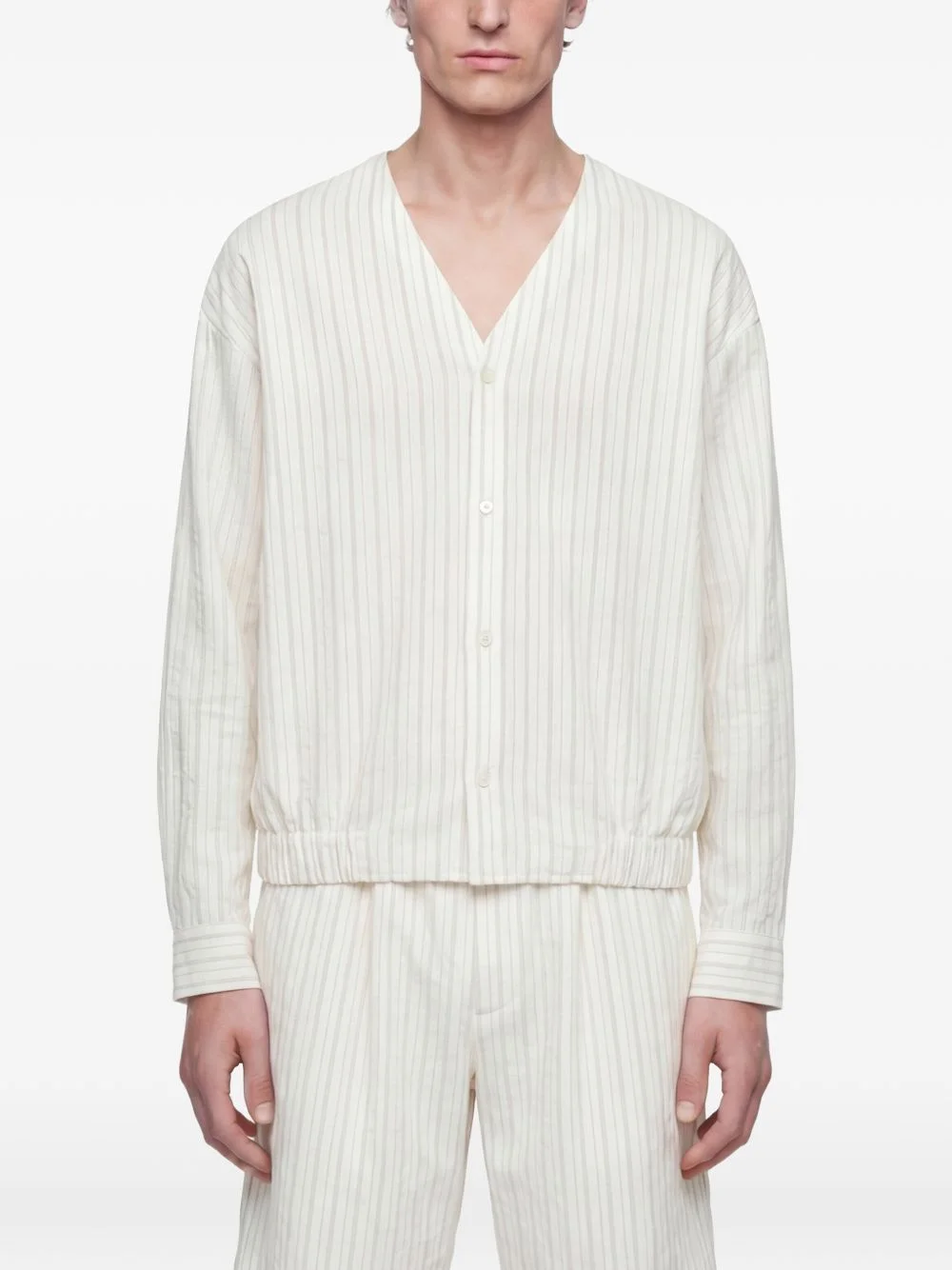 pinstriped V-neck shirt - 1