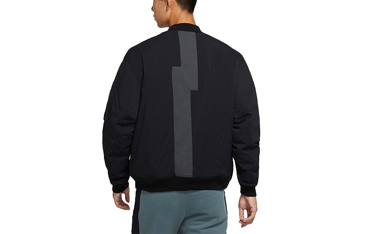 Men's Air Jordan Zion Flight Alphabet Embroidered Aviator Woven Padded Clothes Black Jacket DJ5868-0 - 2