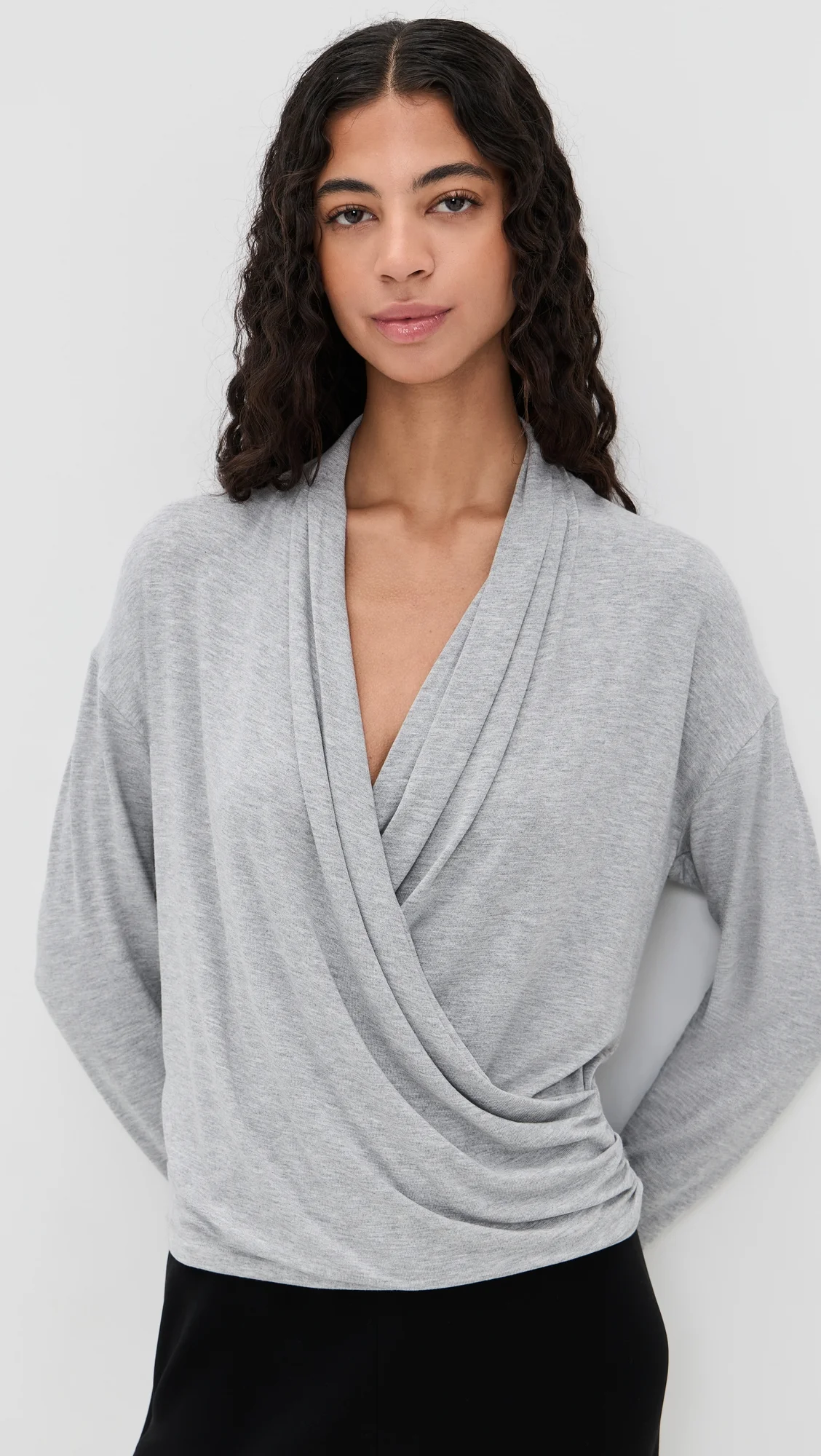 Relaxed Long Sleeve Fixed Wrap Top - 1