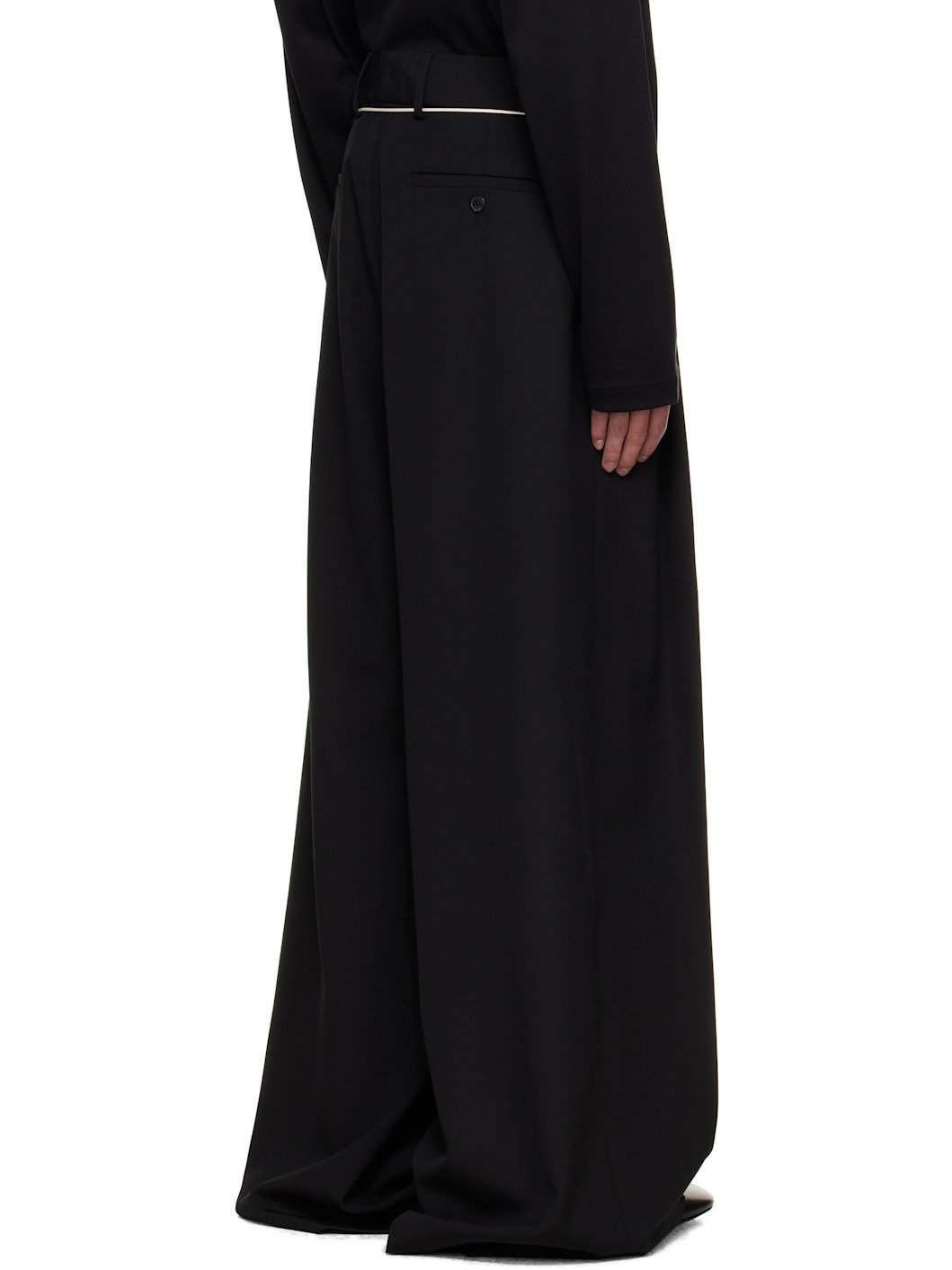 Black Wide Pleated Trousers - 3