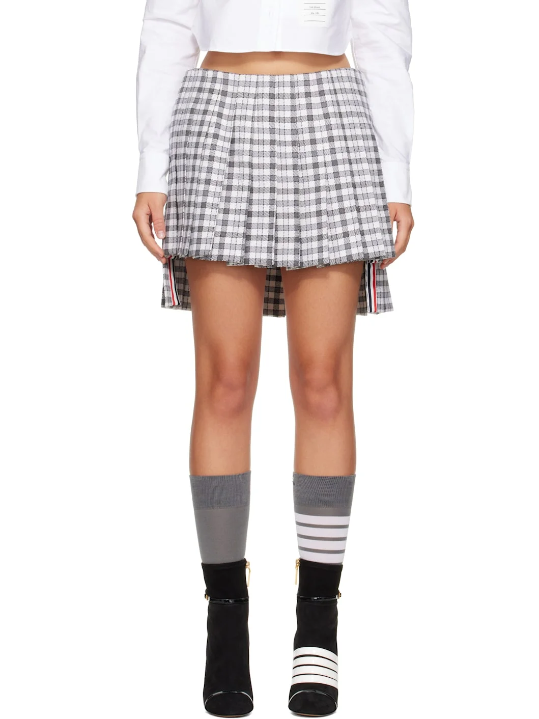 Gray Gunclub Heavy Twill Low Rise Pleated Miniskirt - 1