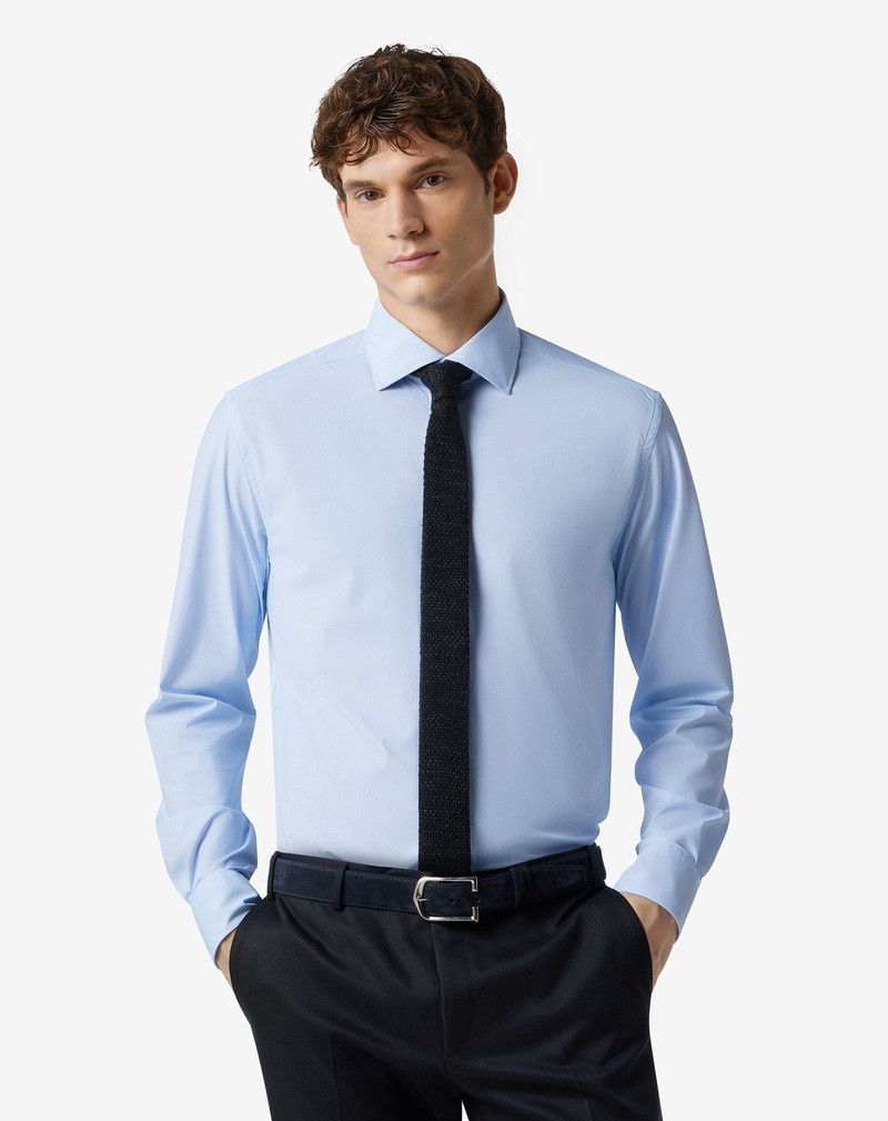 CORNELIANI White/light Blue bi-elastic fabric shirt with micro pattern outlook