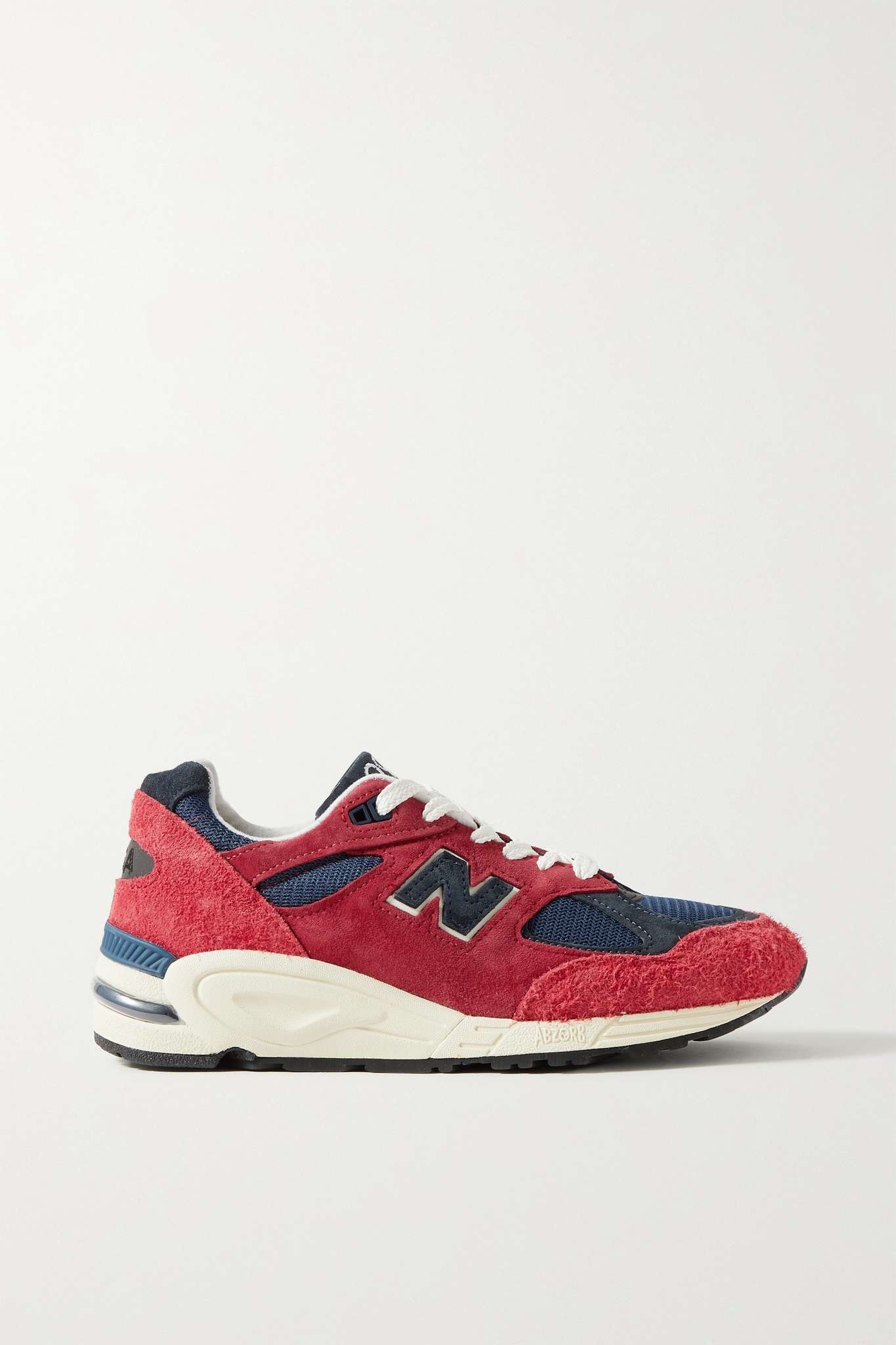 990 leather-trimmed suede and mesh sneakers - 1