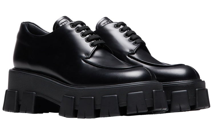 (WMNS) PRADA Monolith Brushed Calf Derby Shoes 'Black' 1E708L_B4L_F0002_F_A055 - 3