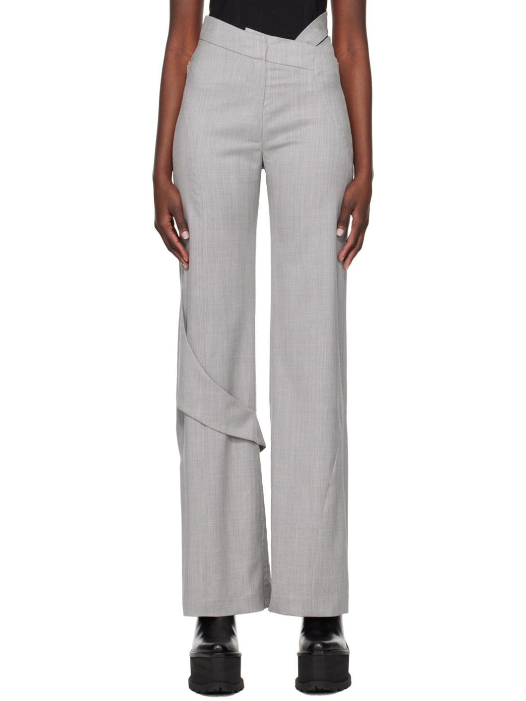 Gray Fluid Trousers - 1