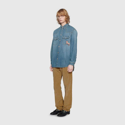 GUCCI Eco washed organic denim shirt with cat outlook