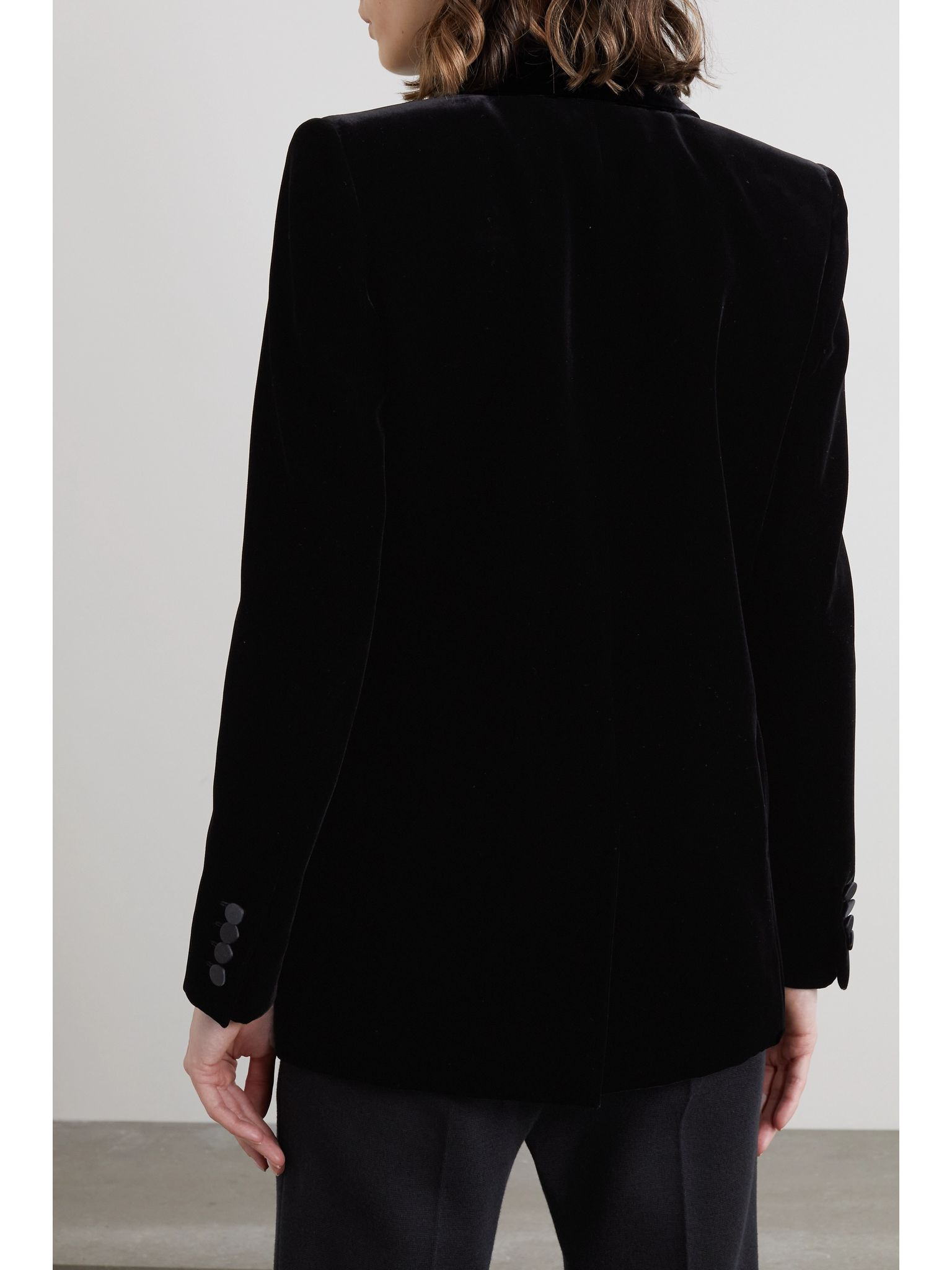 Satin-trimmed velvet blazer Black - 4