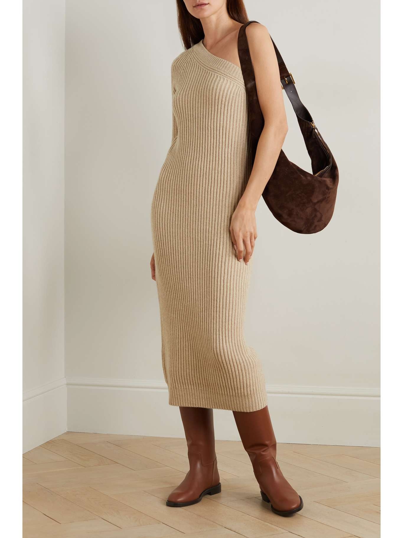 One-shoulder ribbed wool and cashmere-blend midi dress - 2