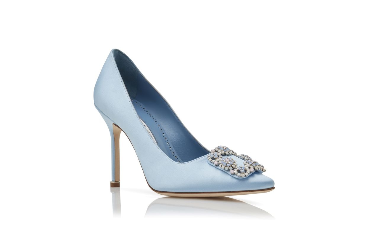 Light Blue Satin Jewel Buckle Pumps - 3