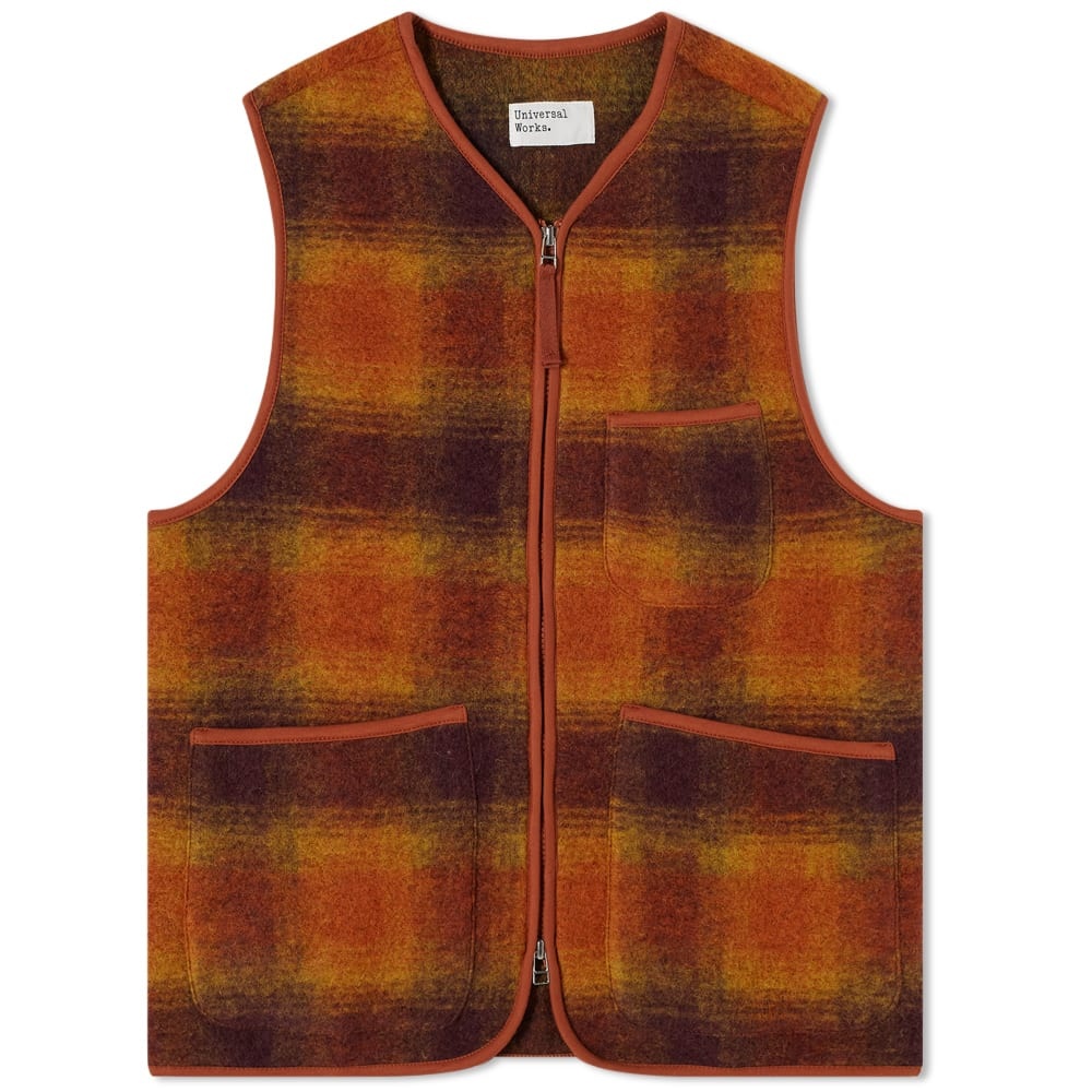 Universal Works Wool Fleece Check Zip Waistcoat - 1