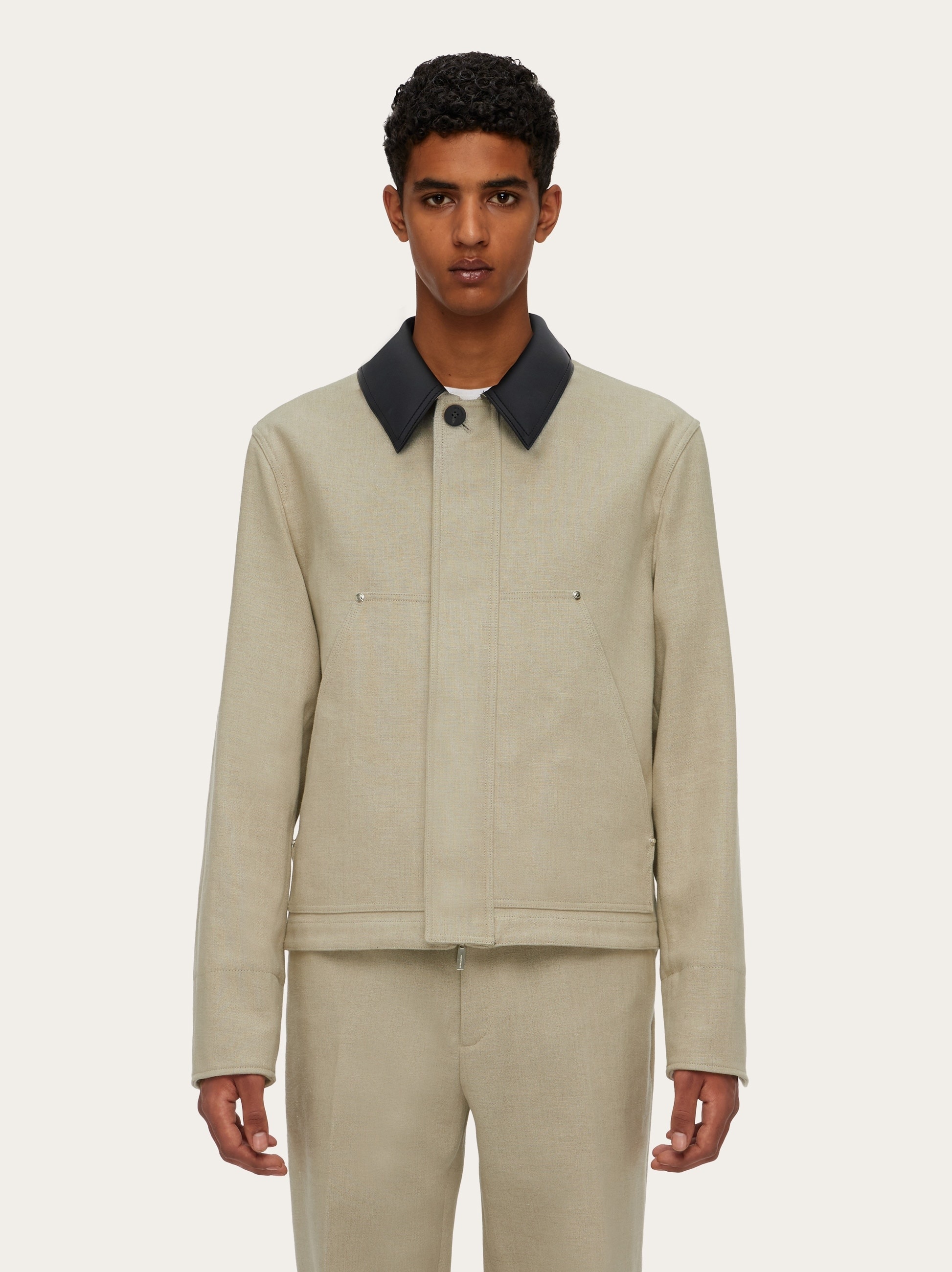 Pea coat with eco-leather collar - 2