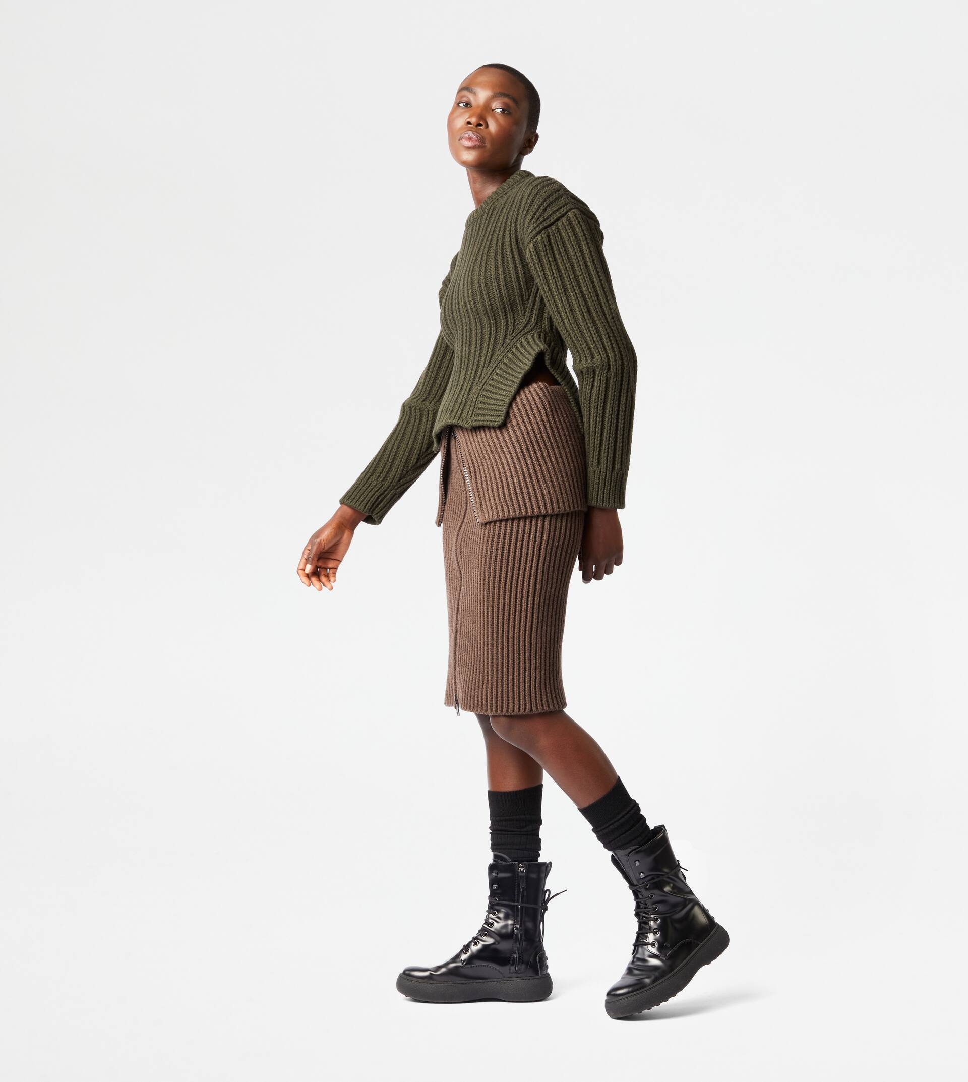 CASHMERE BLEND MIDI-SKIRT - BROWN - 4