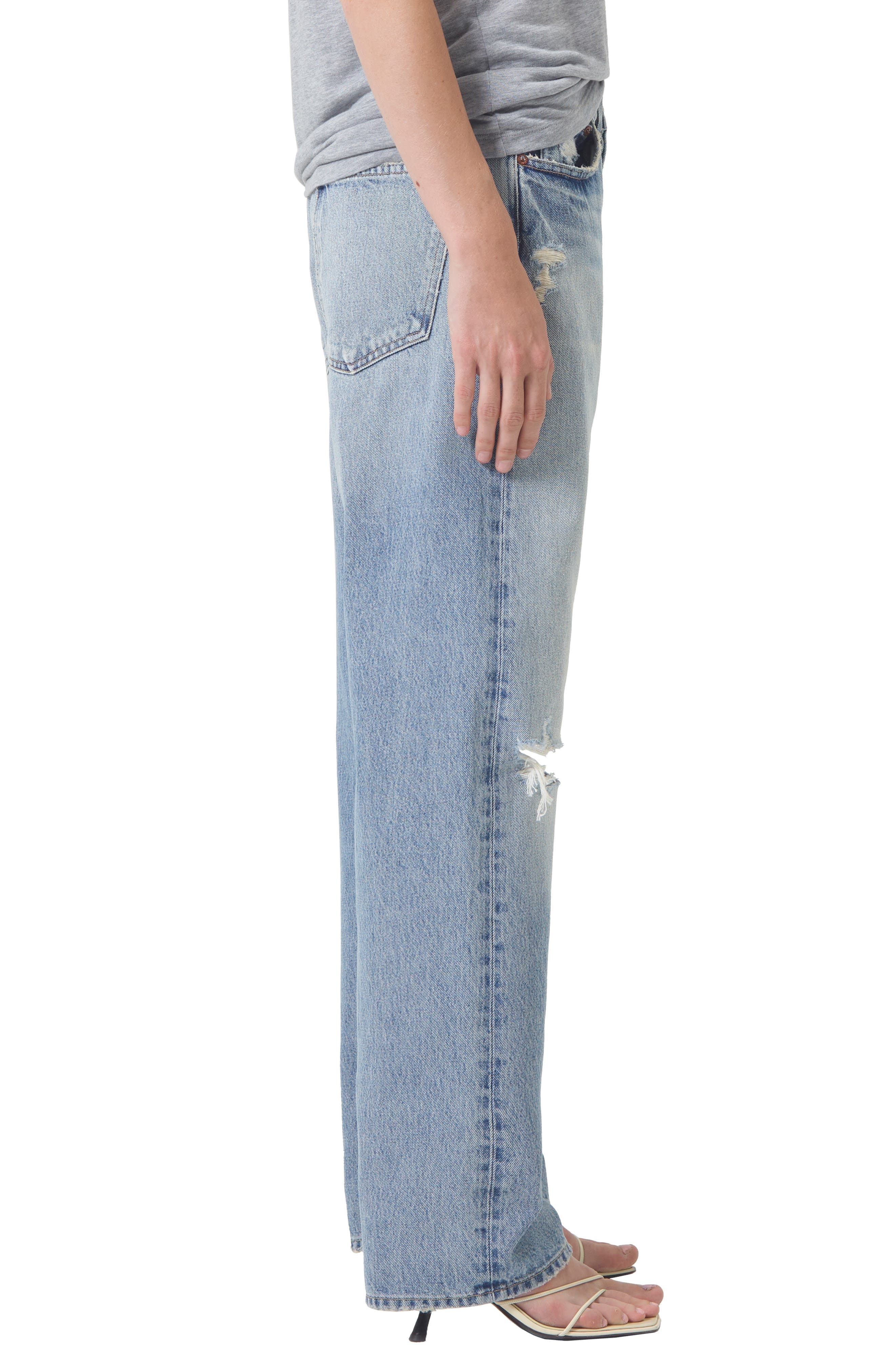 AGOLDE '90s Ripped Mid Rise Straight Leg Jeans in Threadbare at Nordstrom - 3