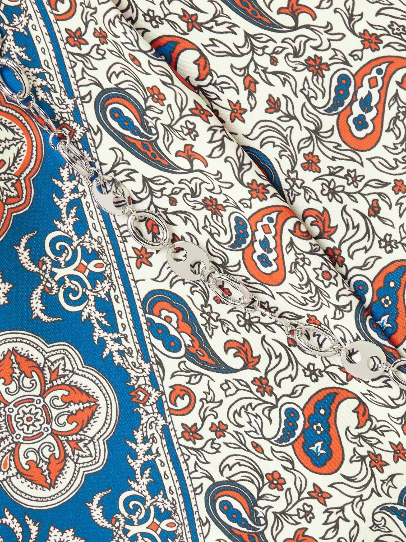 Chain-detailed paisley-print crepe maxi skirt Cream - 4