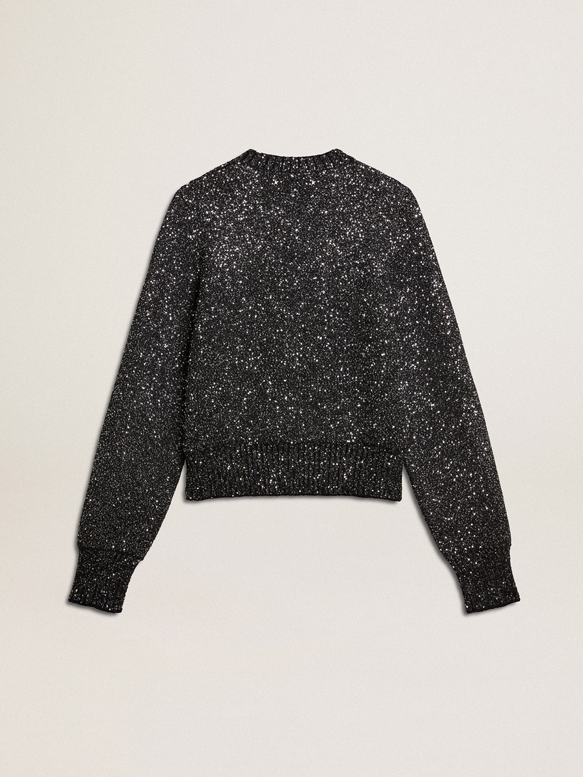 Women's black wool blend cropped sweater with all-over sequins - 6