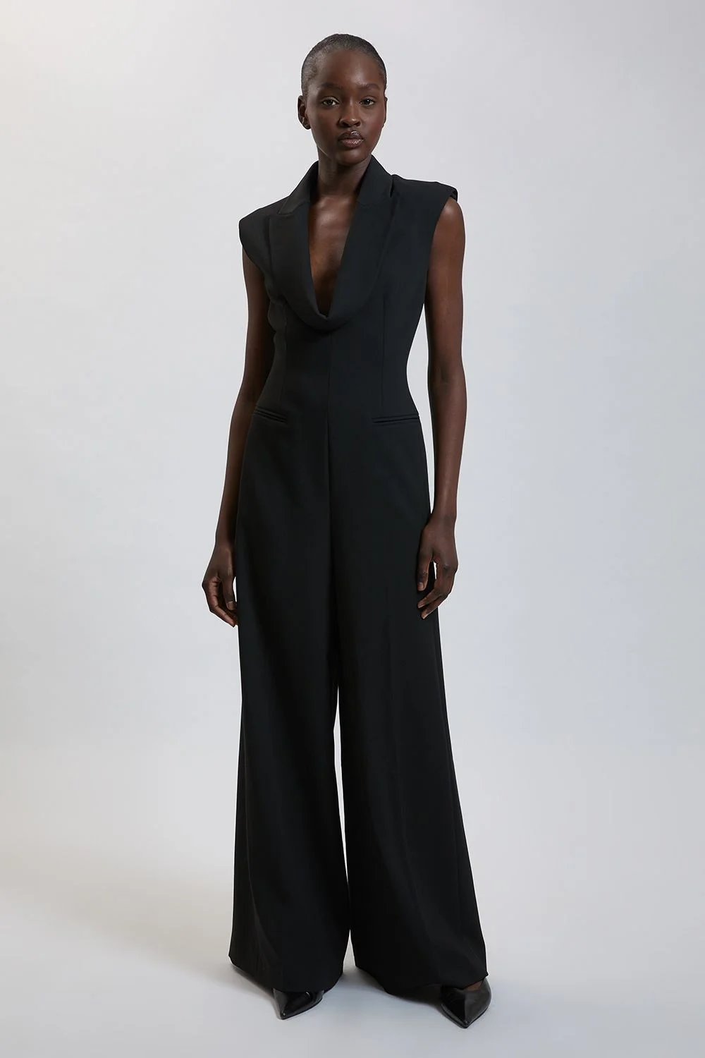 Drape Cowl Neck Tailored Jumpsuit - 1