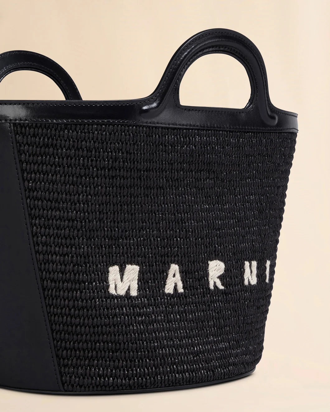 TROPICALIA SMALL BAG IN BLACK LEATHER AND RAFFIA-EFFECT FABRIC - 4
