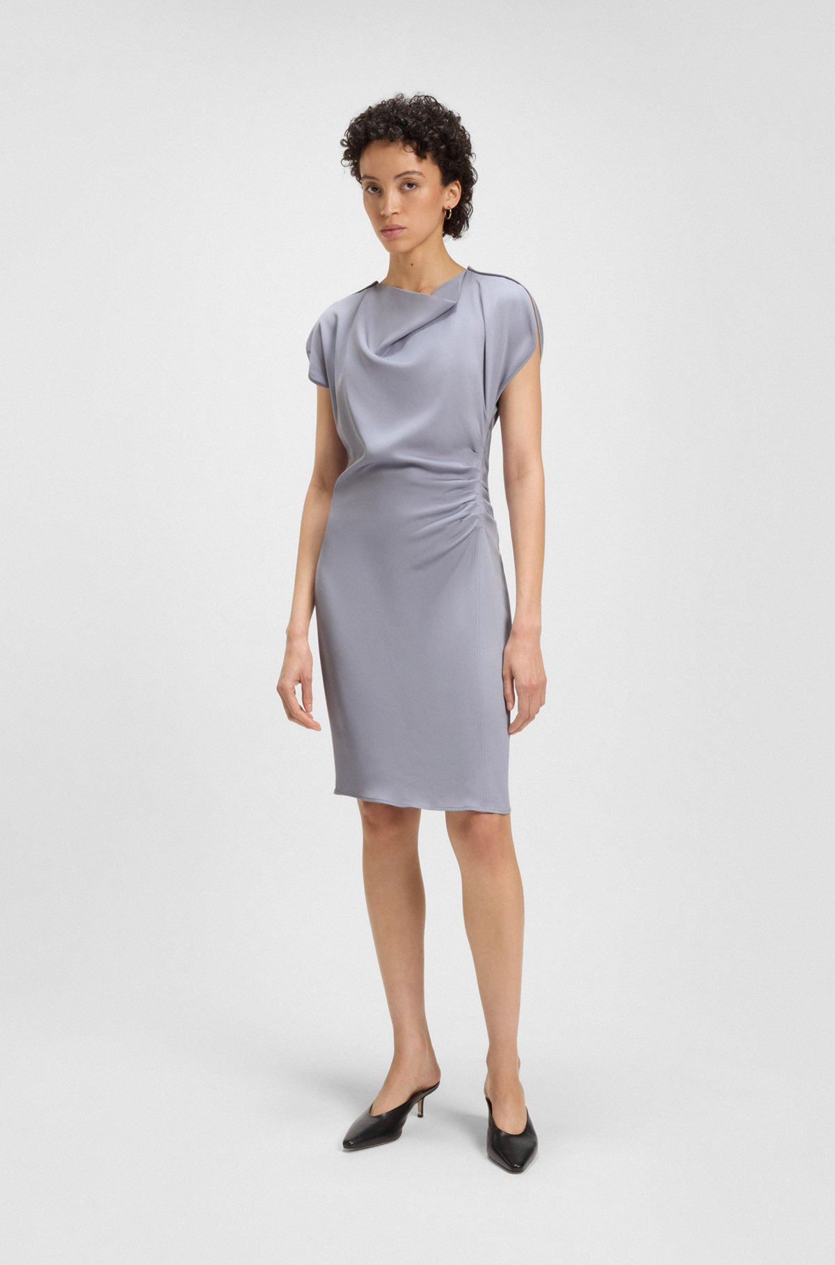 DRAPE-NECKLINE DRESS WITH GATHERED DETAIL - 3