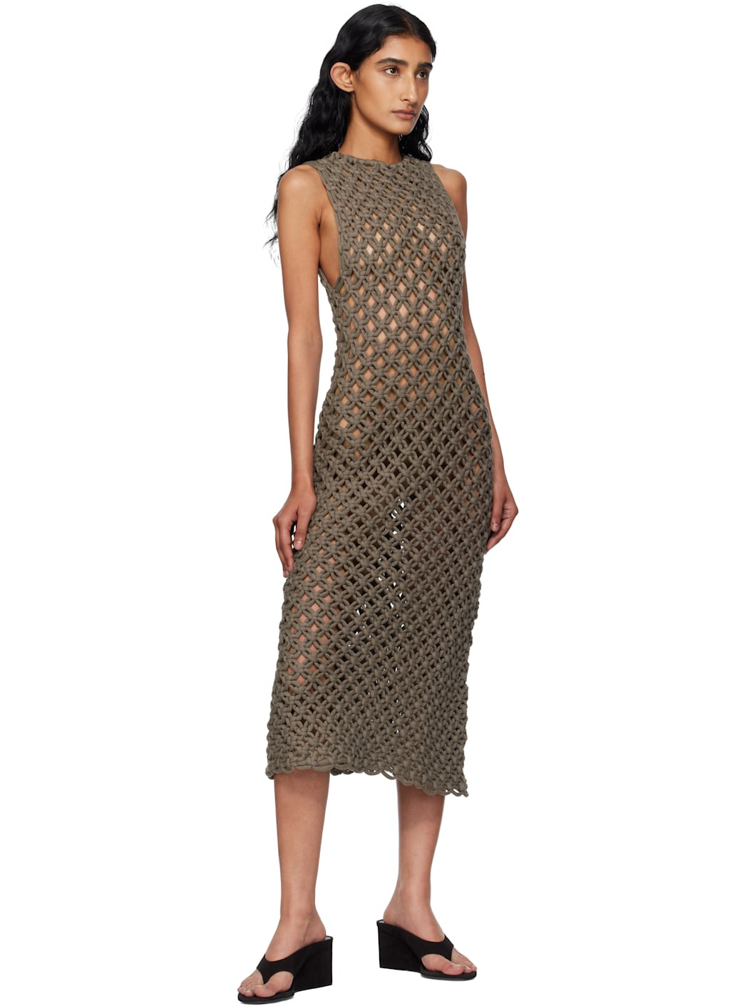 Taupe Hand Knotted Midi Dress - 4