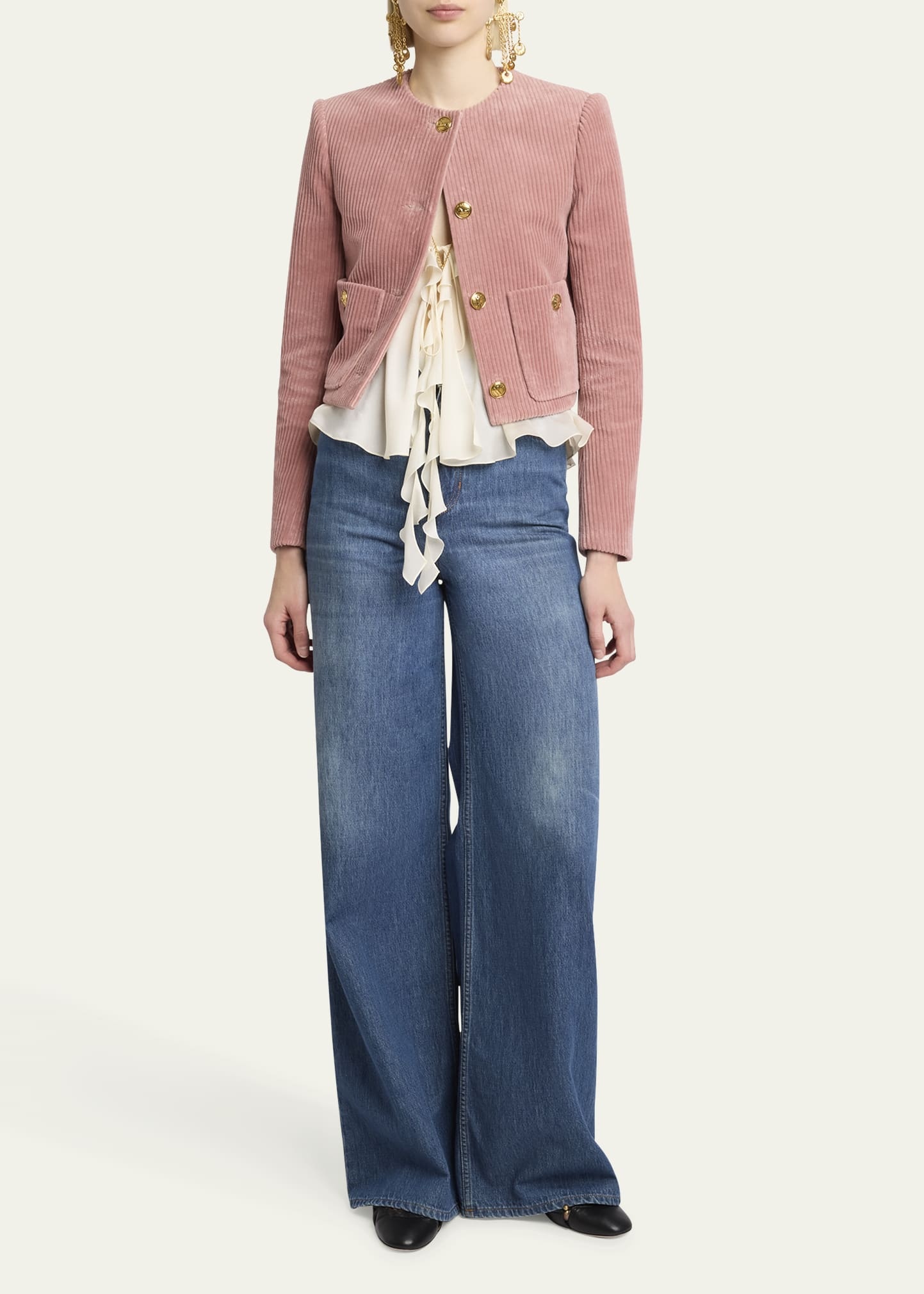 Corduroy Crop Single-Breasted Jacket - 2