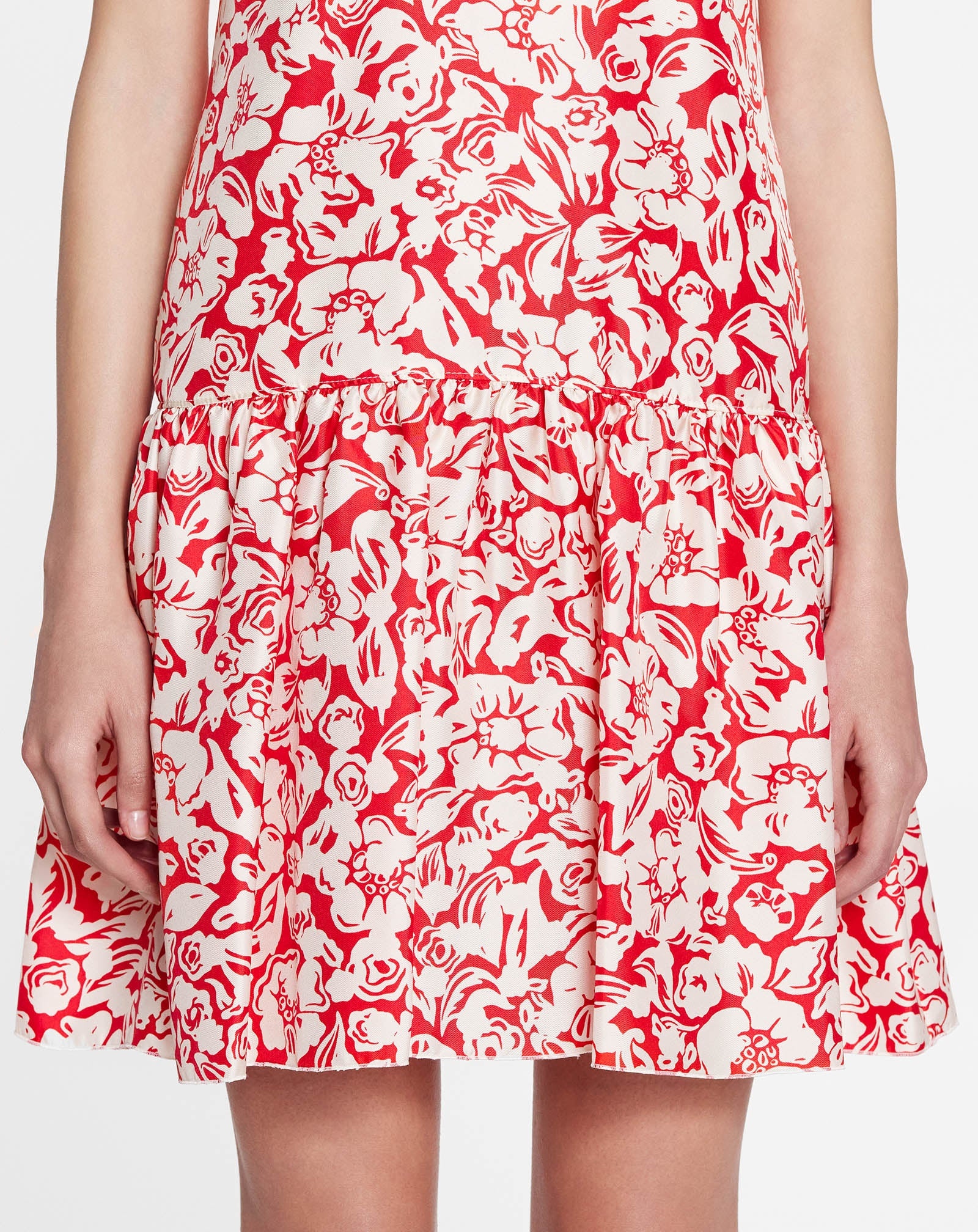 SLEEVELESS ROUND NECK DRESS WITH RUFFLES IN PRINTED SILK TWILL - 7