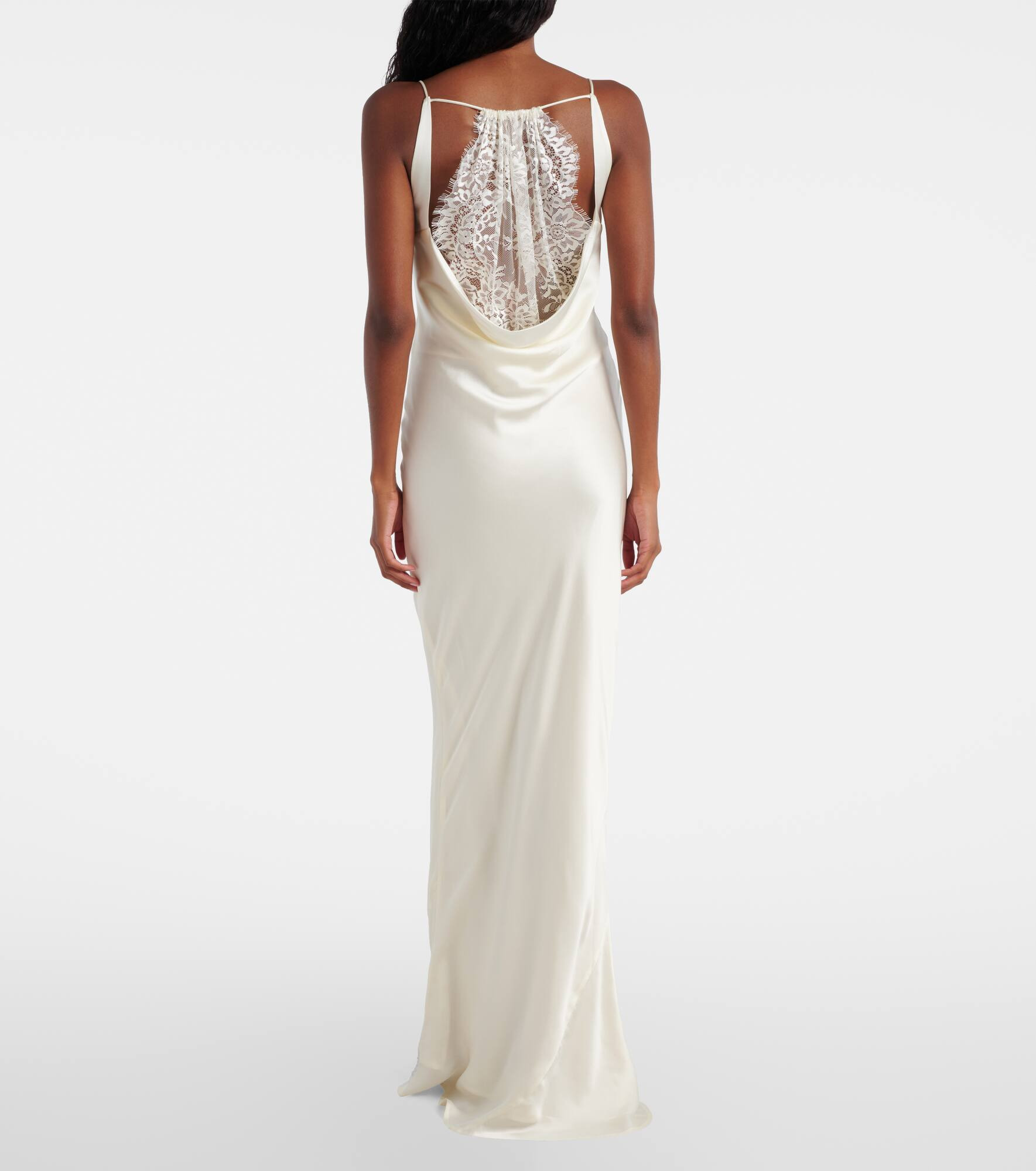 Lace-trimmed silk satin slip dress - 3