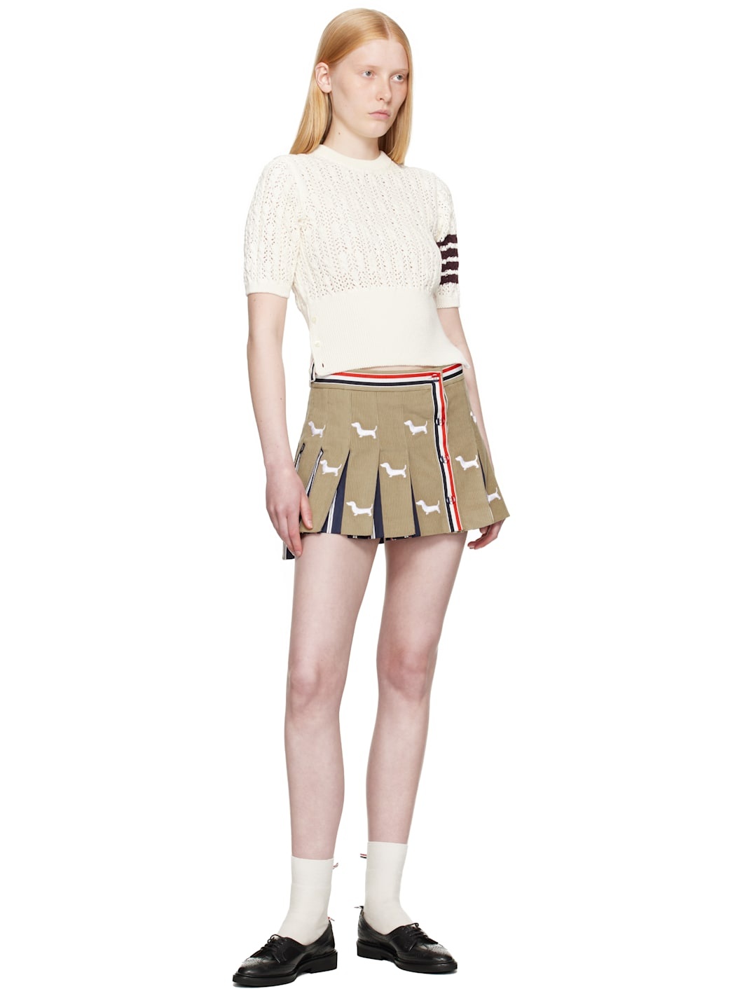 Off-White Pointelle Cable Stitch 4-Bar Sweater - 4
