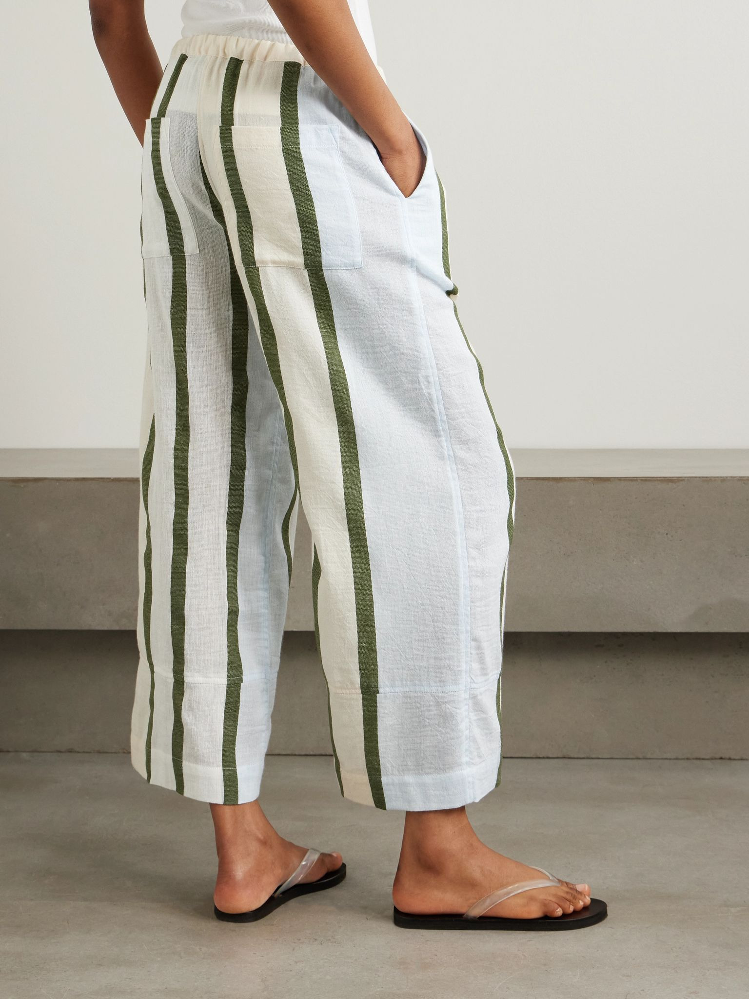 Desta striped cotton-blend wide-leg pants Sage green - 3