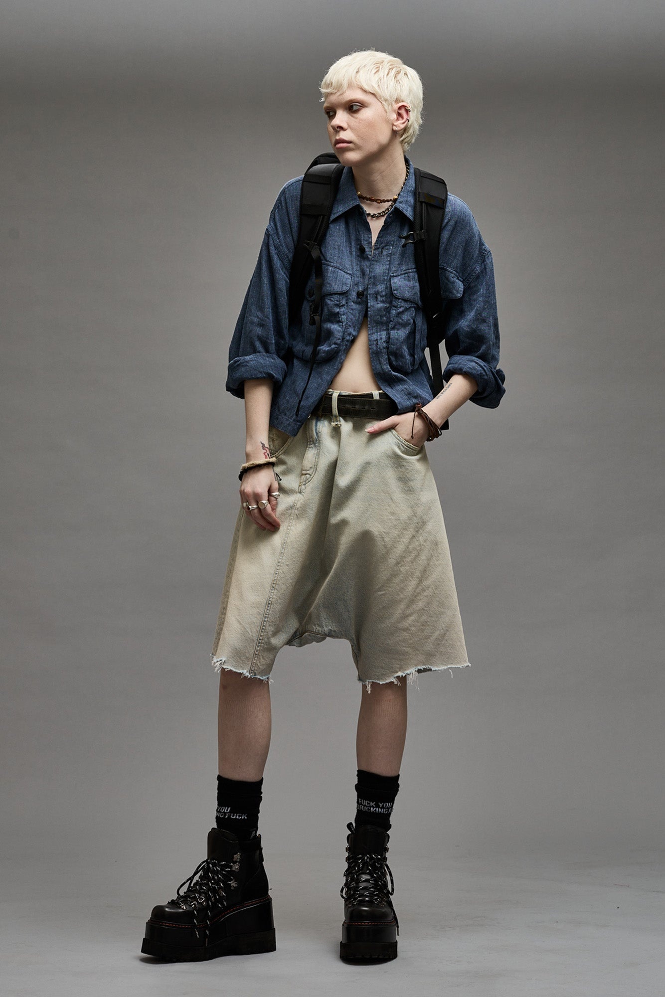 CROPPED BELLOW POCKET SHIRT - INDIGO BLUE - 2