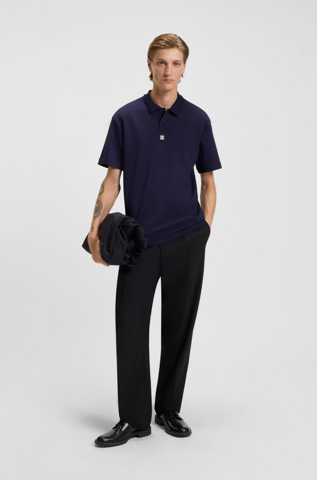 INTERLOCK-COTTON POLO SHIRT WITH STACKED LOGO - 4