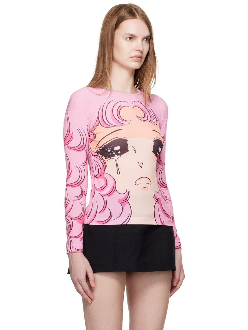 SSENSE Exclusive Pink Long Sleeve Crying Girl T-Shirt 2
