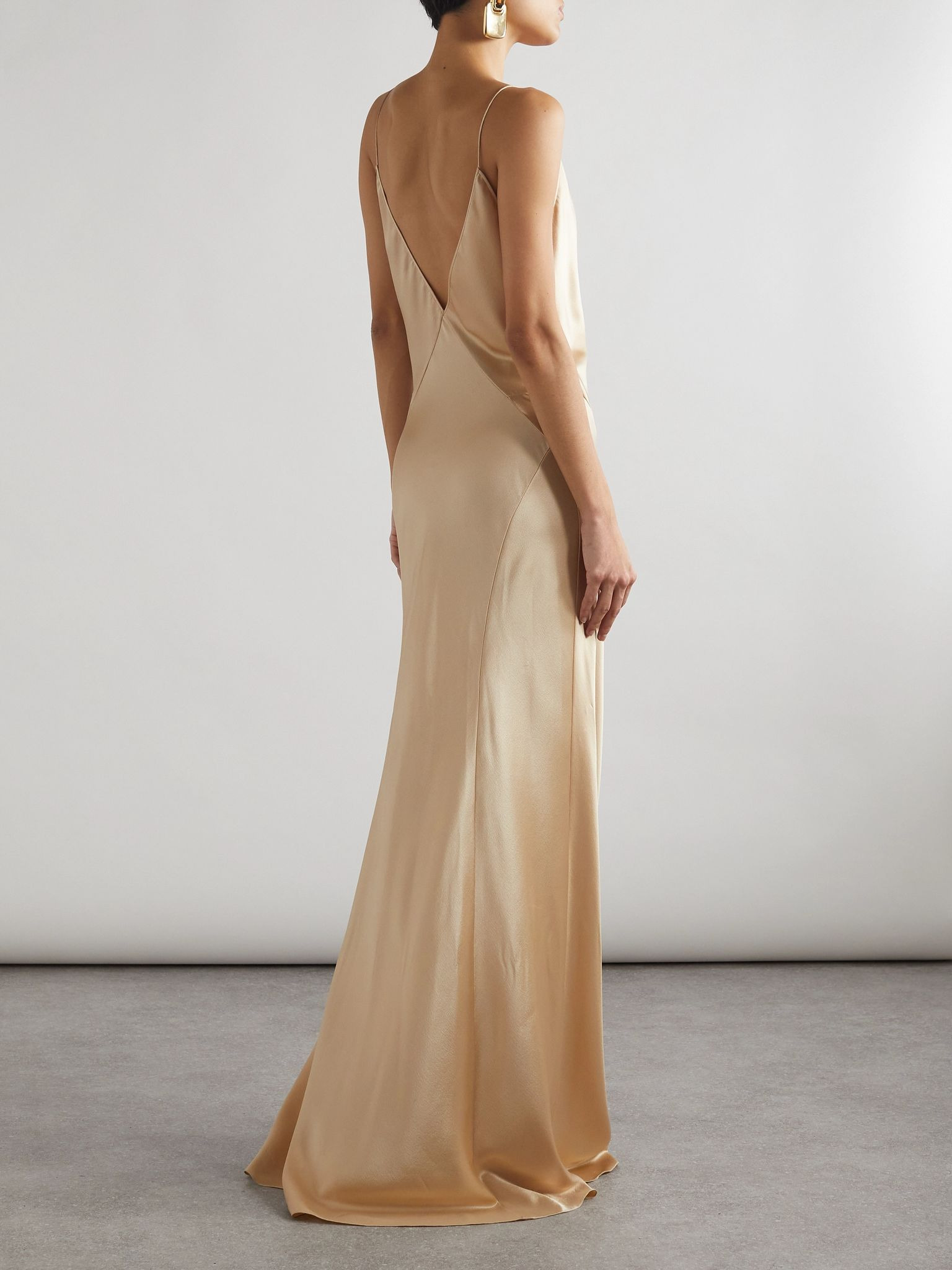 Open-back paneled silk-satin gown Beige - 4