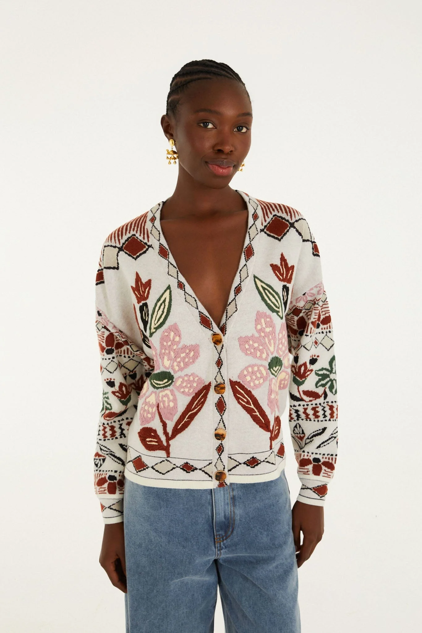 Off-White Ainika Embroidered Flower Knit Cardigan - 1