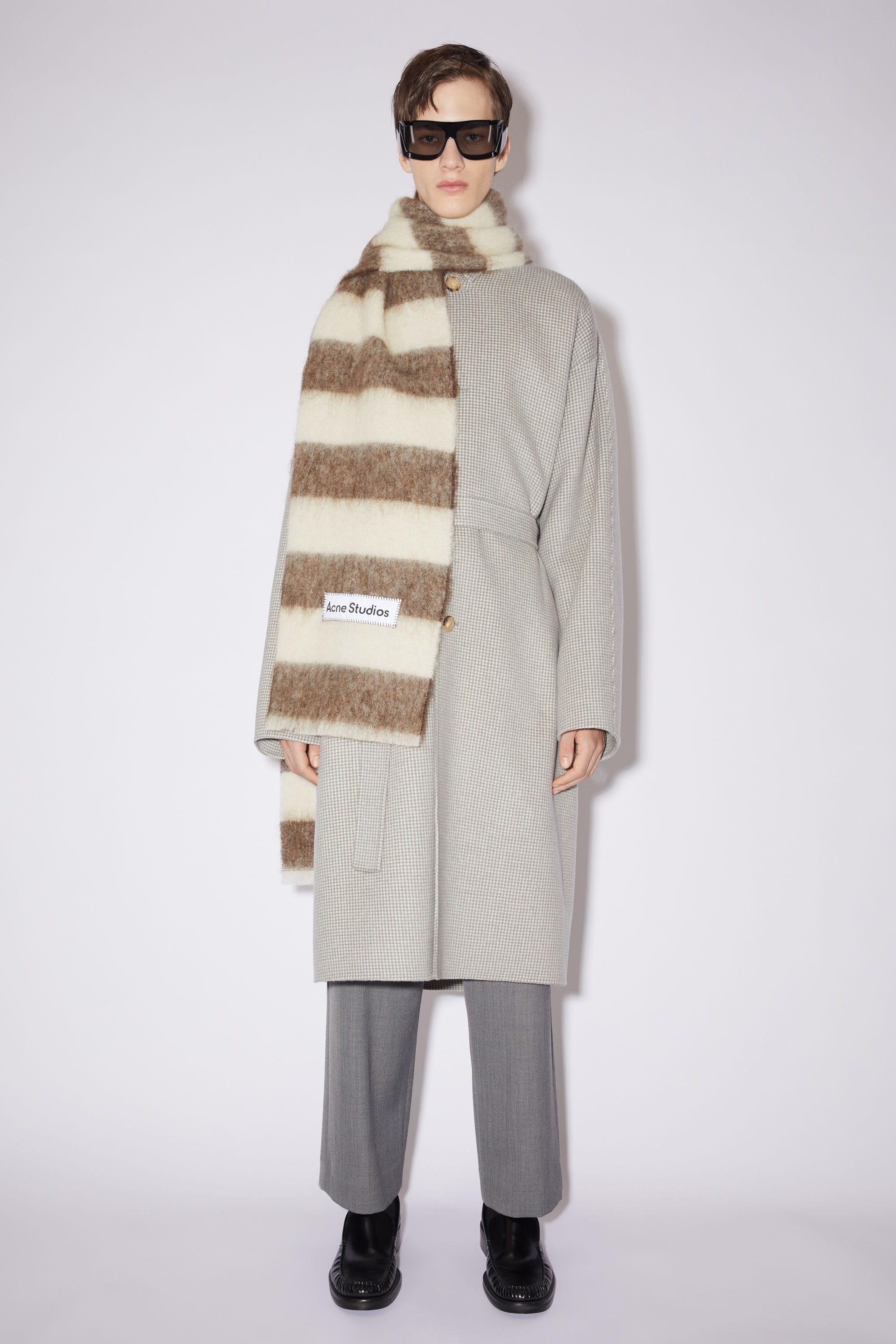 Wool-blend stripe scarf - Brown/white - 3