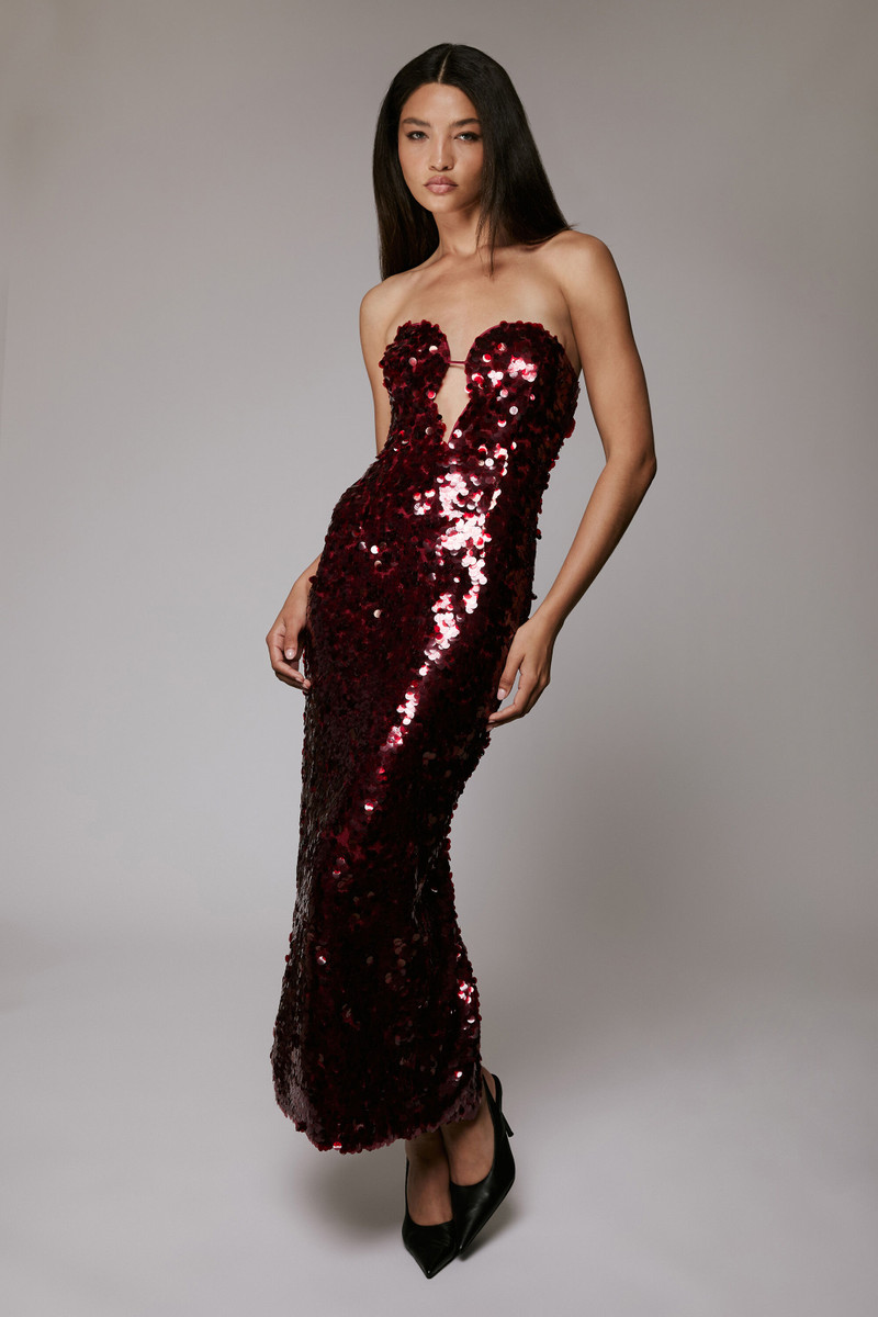 Braya Sequin Midi Dress In Famous Red 1