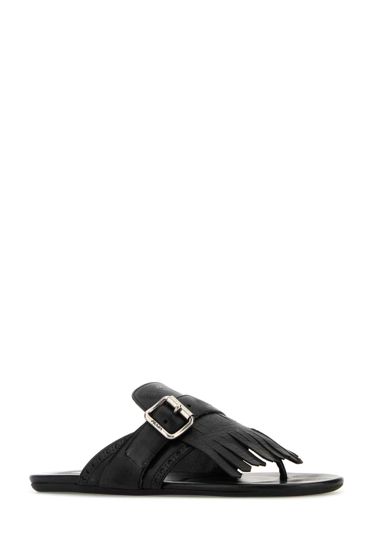 Prada Women Black Leather Shuffle Thong Slippers - 2