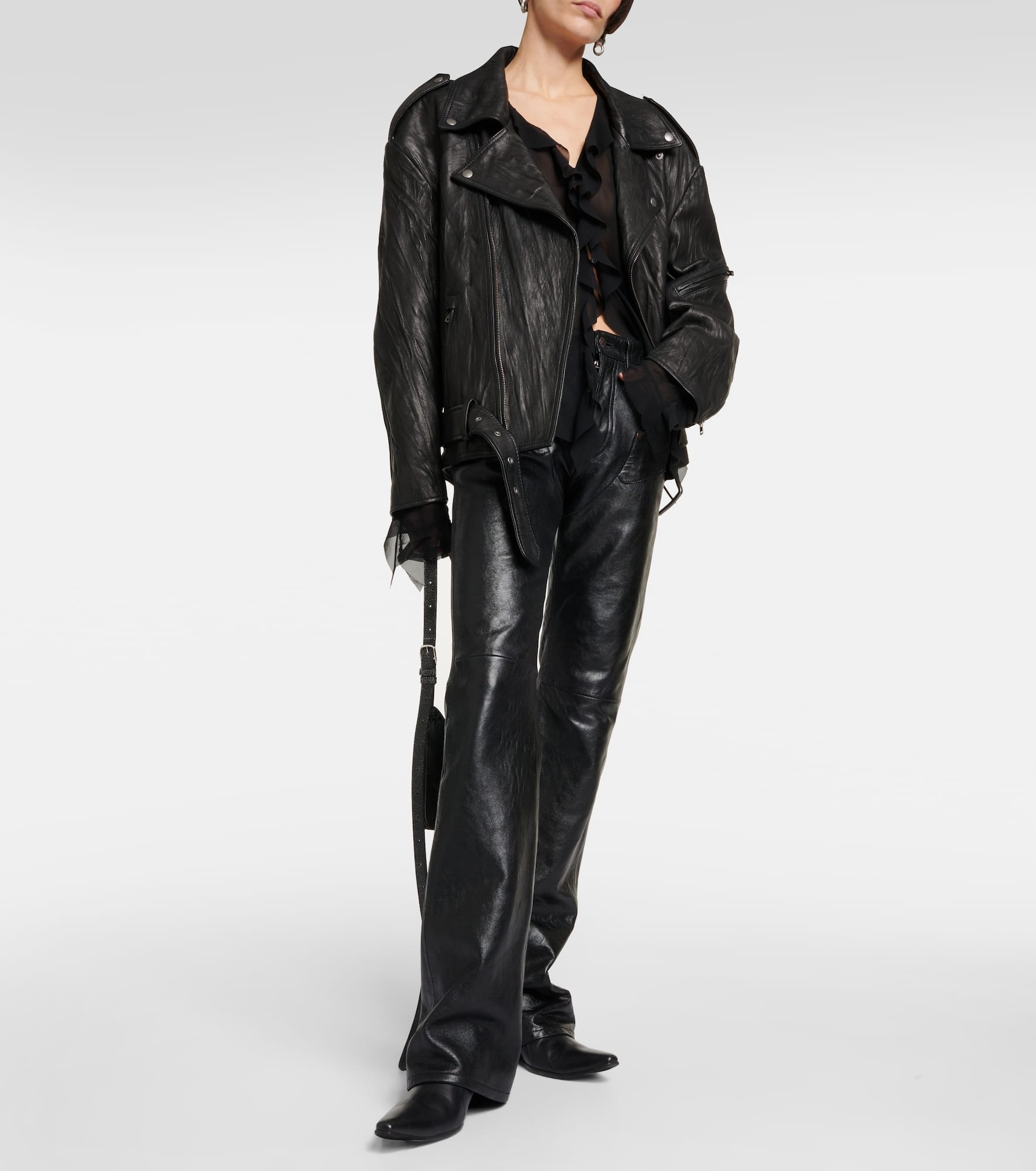 Linor oversized belted leather jacket - 2