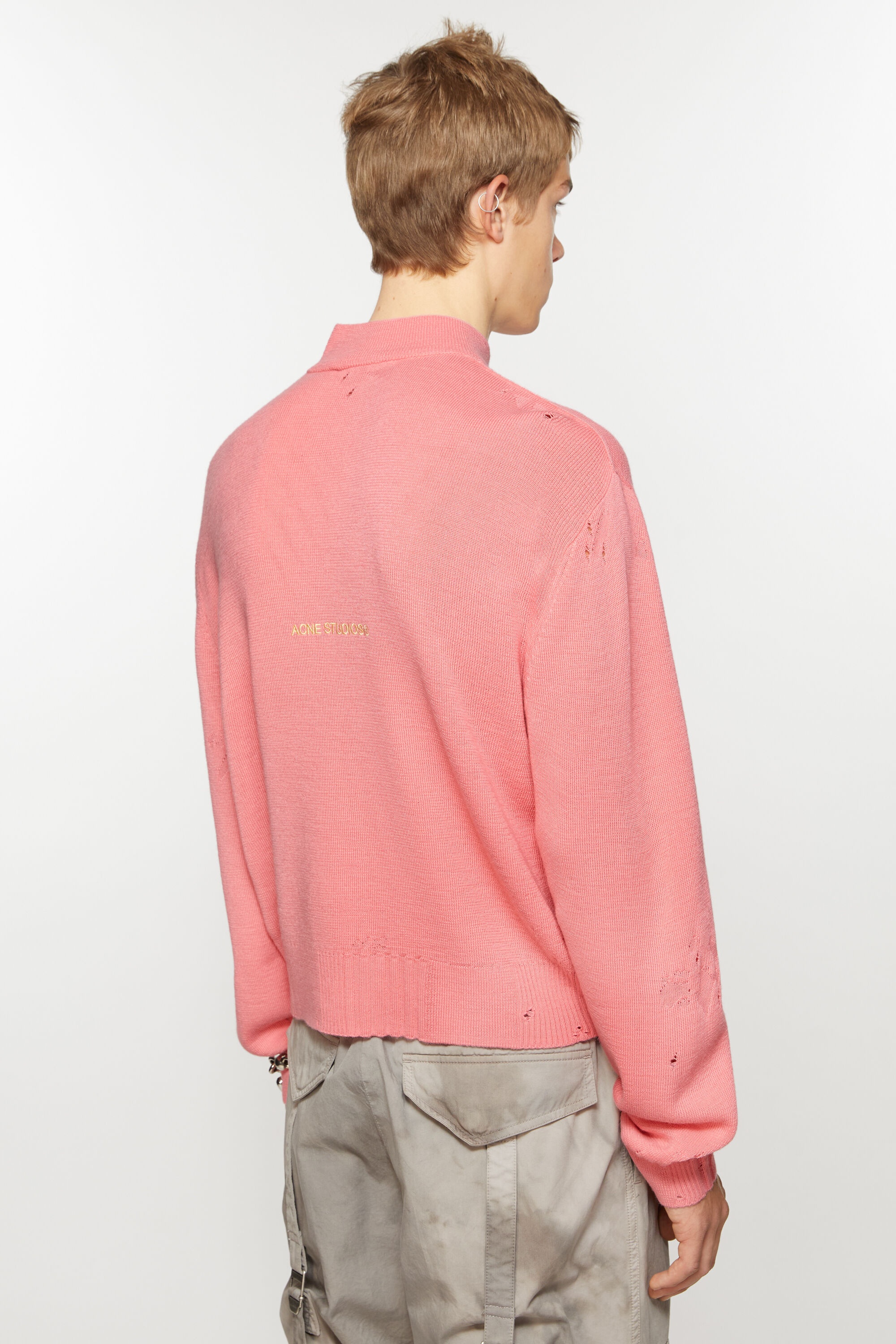 Distressed zip cardigan - Pink - 3