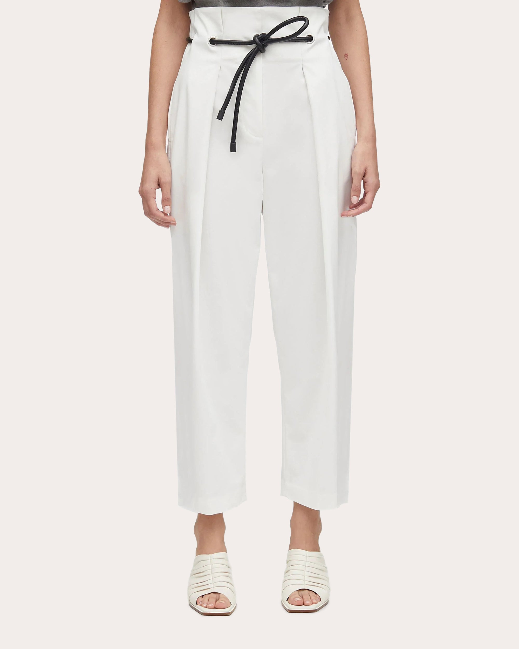 Pleated Stretch-Cotton Paperbag Waist Pants - 1