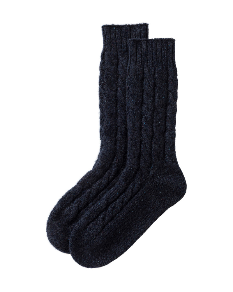 Cashmere Donegal Cable Navy Socks 1