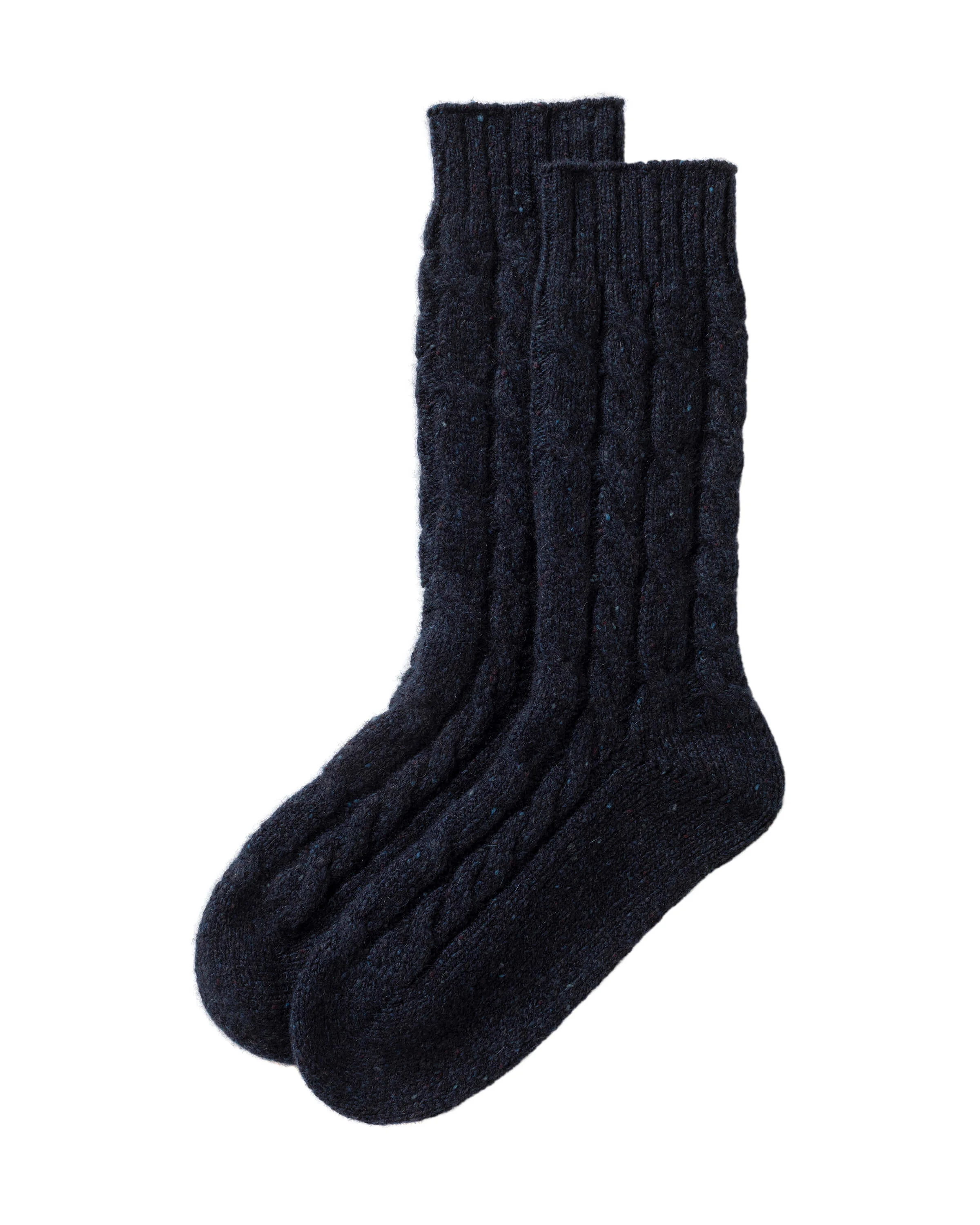 Cashmere Donegal Cable Navy Socks - 1