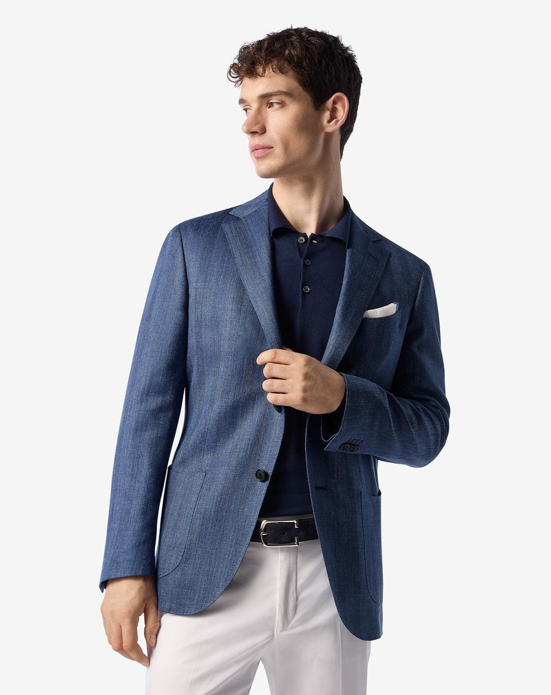 CORNELIANI Denim blue wool, silk and linen jacket outlook