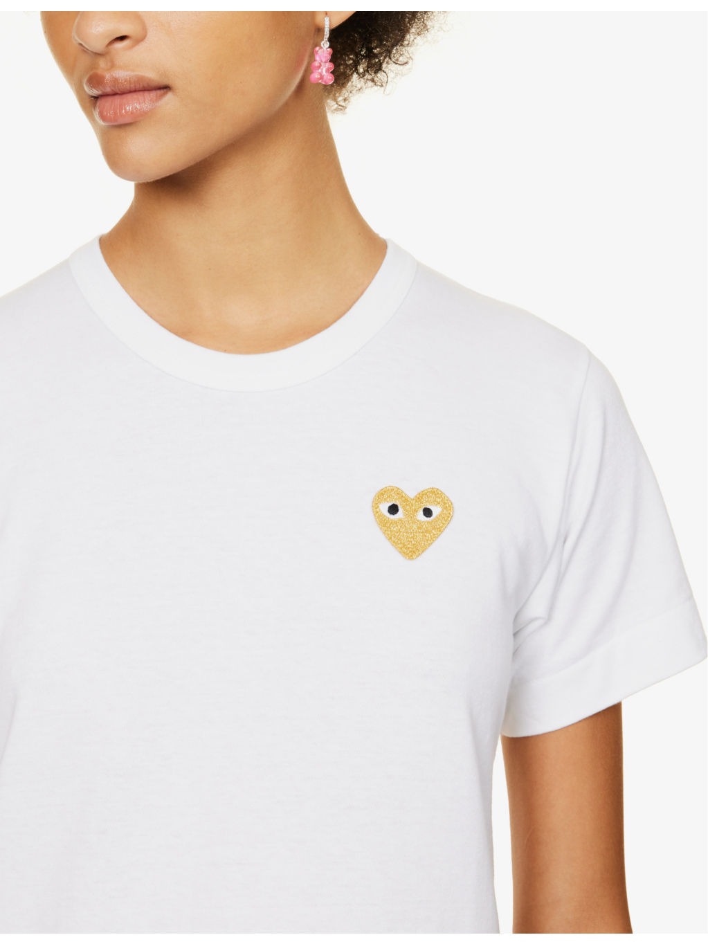 Heart-embroidered cotton T-shirt - 5