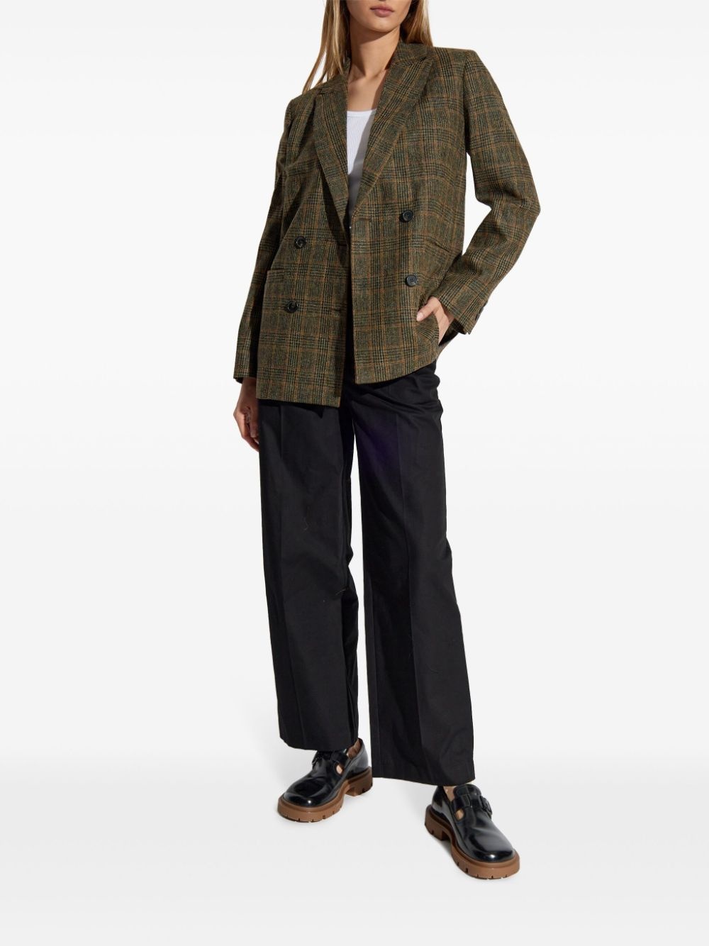 checked wool double-breasted blazer - 2